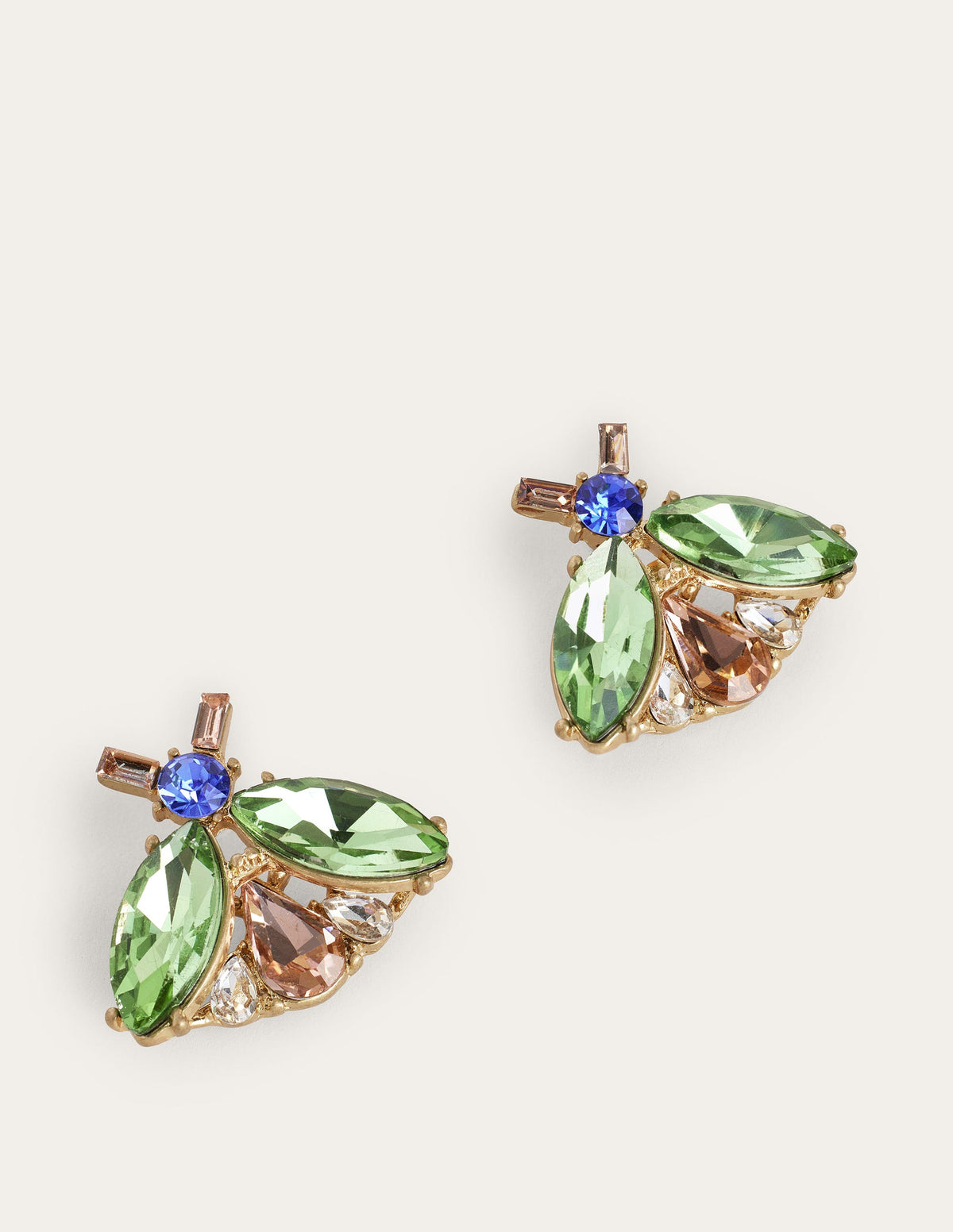 Embellished Bee Stud Earrings-Pink & Green-2