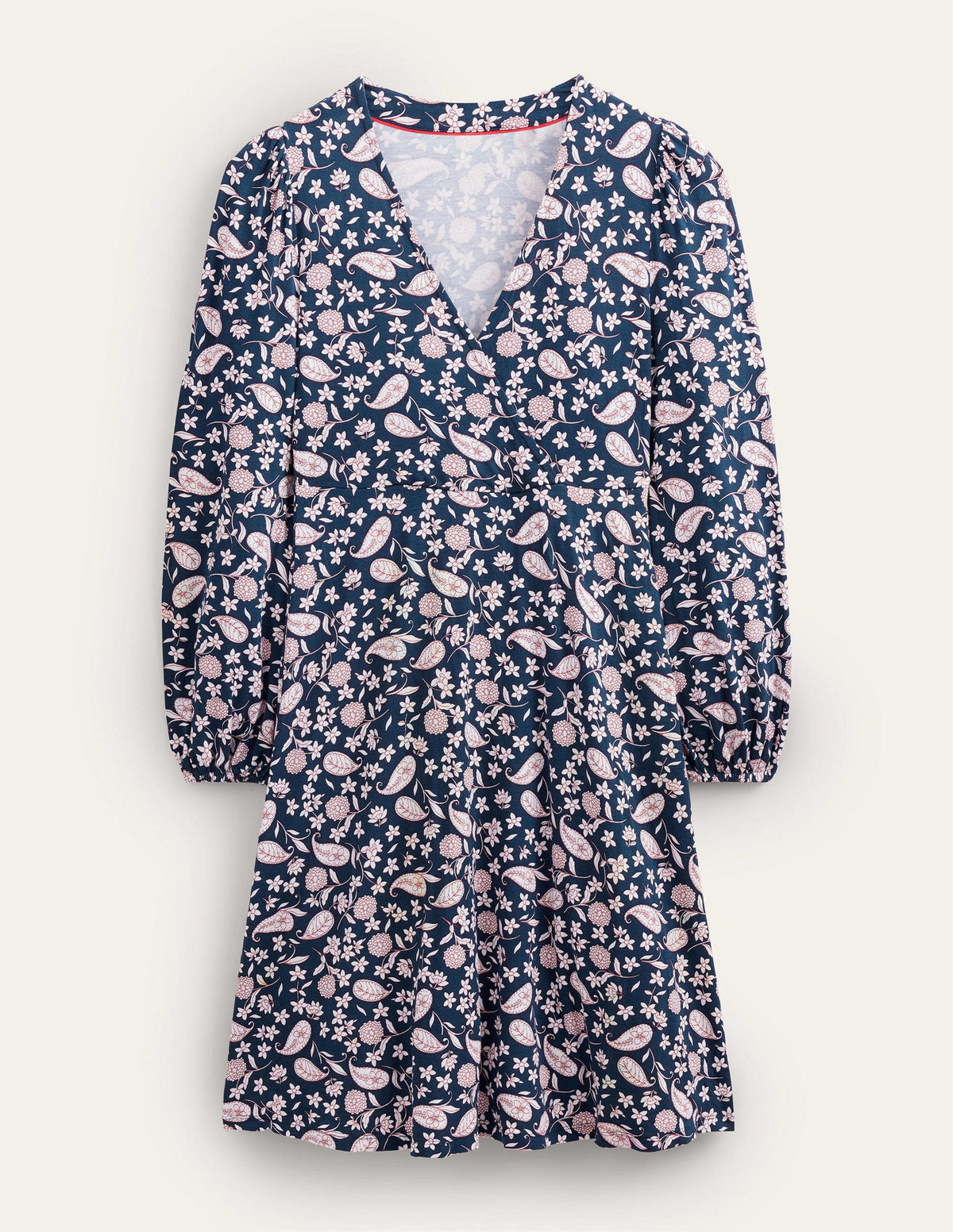 Easy Fixed Wrap Jersey Dress-French Navy, Flower Garden - Image 5