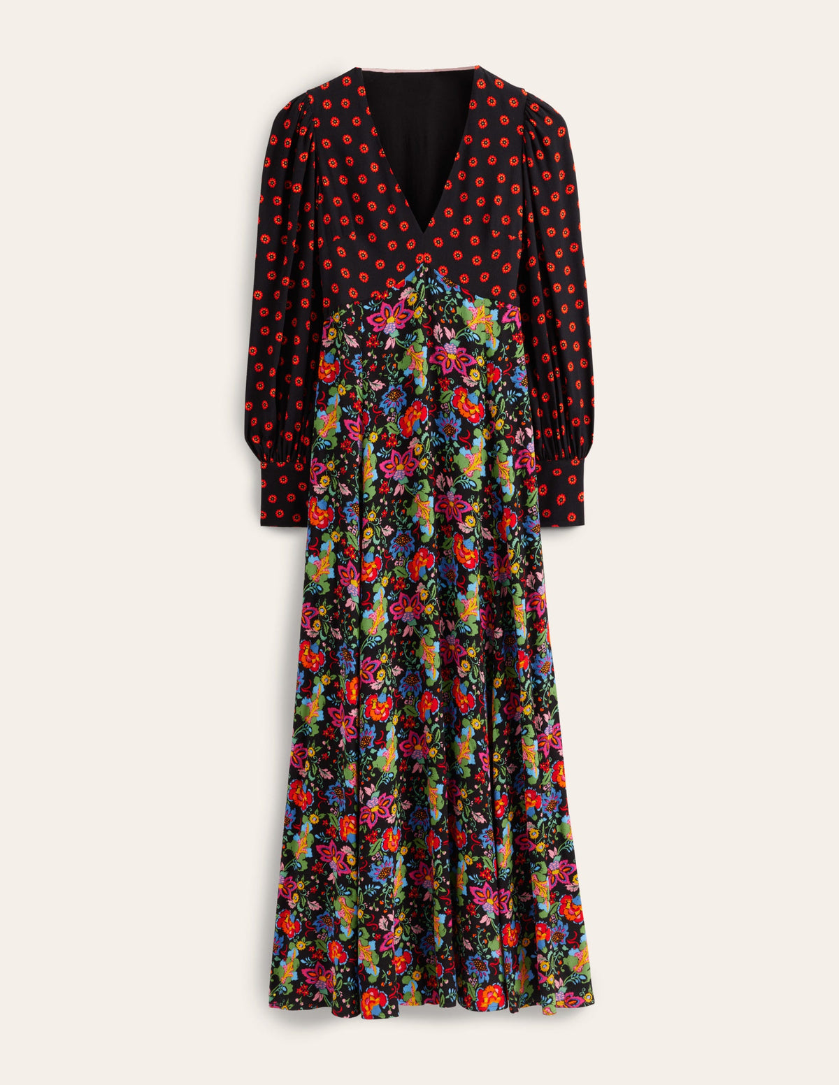 Blouson Sleeve Maxi Tea Dress-Black, Carnation Garden - Image 5