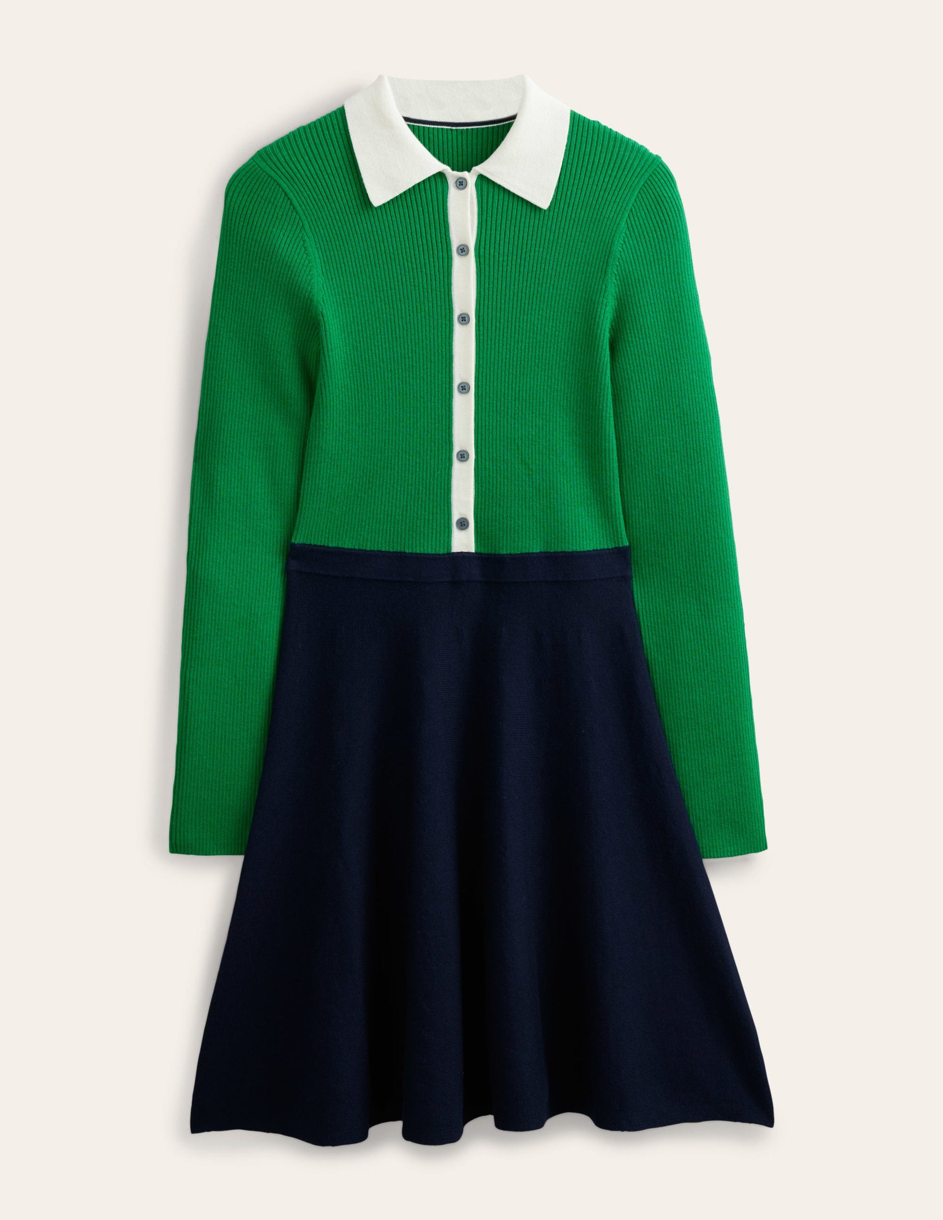 Rib Detail Knitted Mini Dress-Green, Navy Colourblock-7