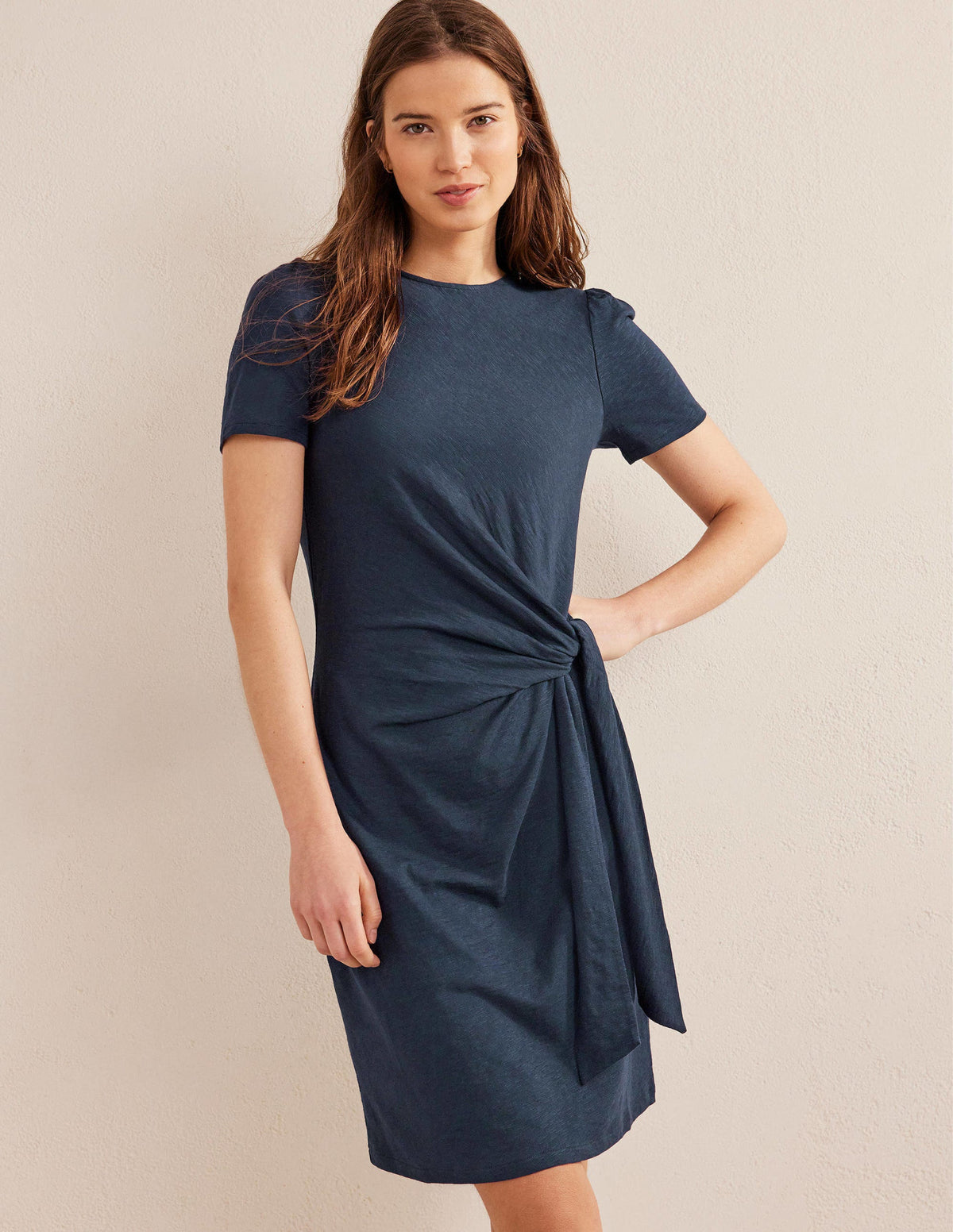 Knot Front Jersey Dress-Navy - Image 1
