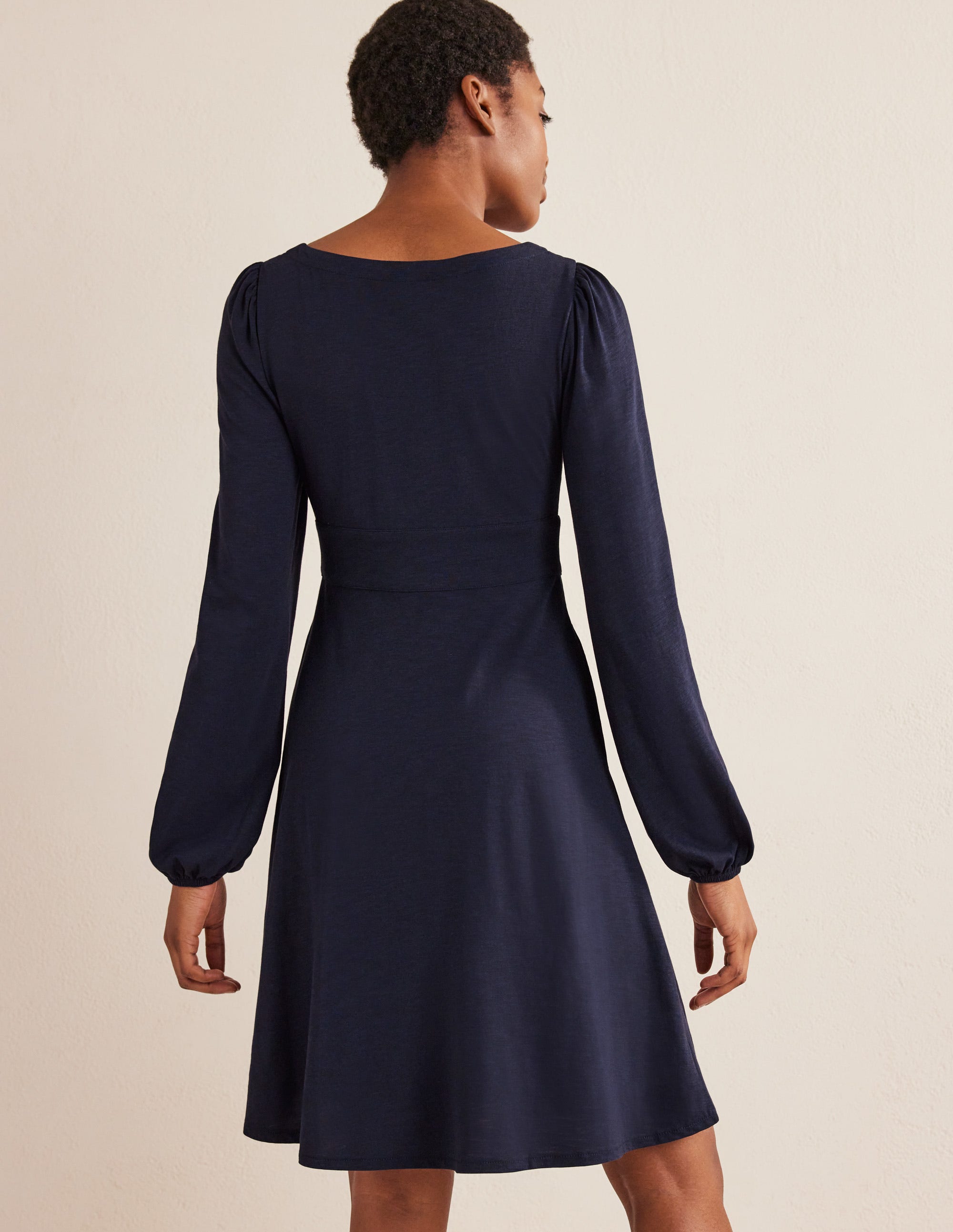 Button Front Jersey Mini Dress-Navy - Image 3