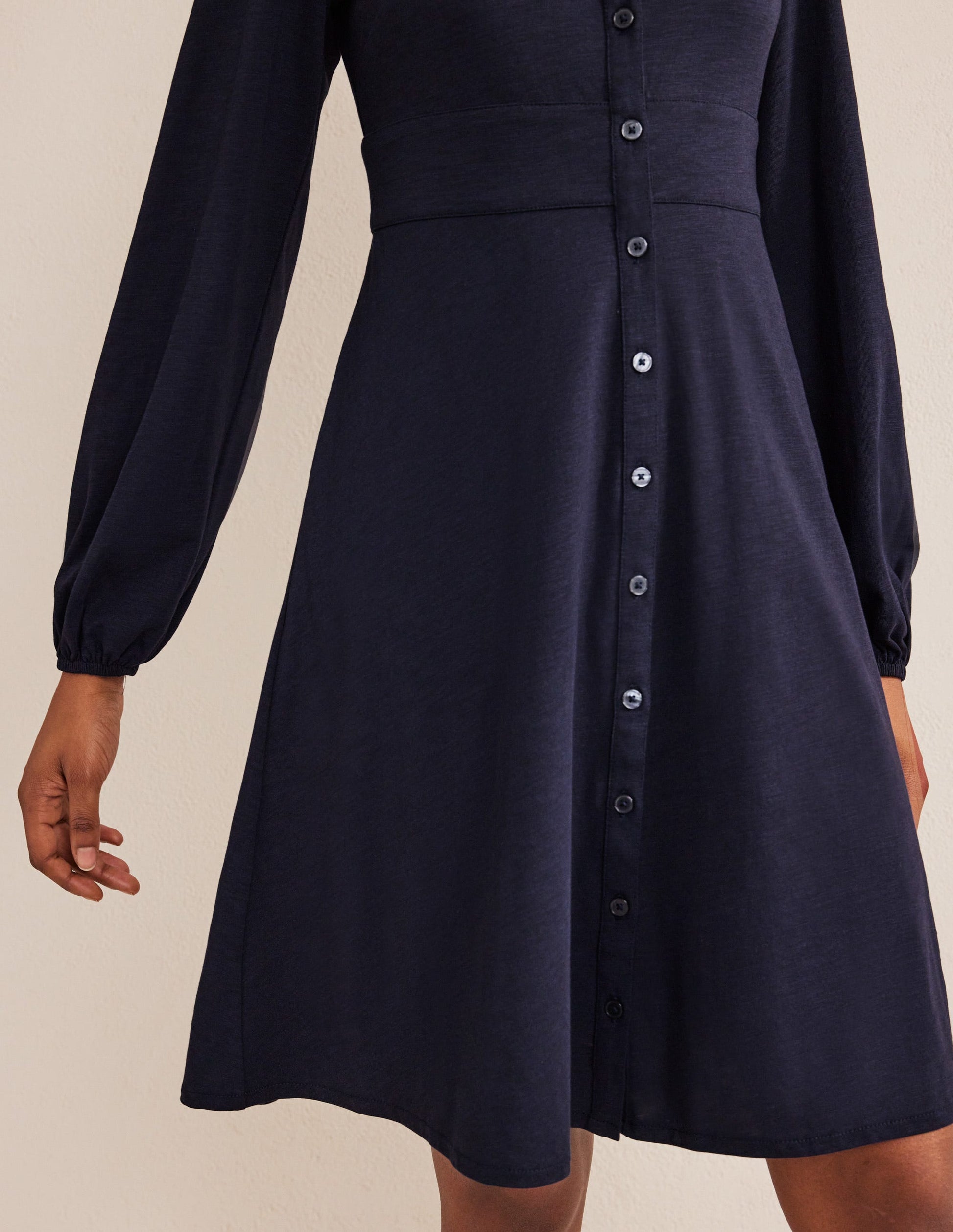 Button Front Jersey Mini Dress-Navy-4