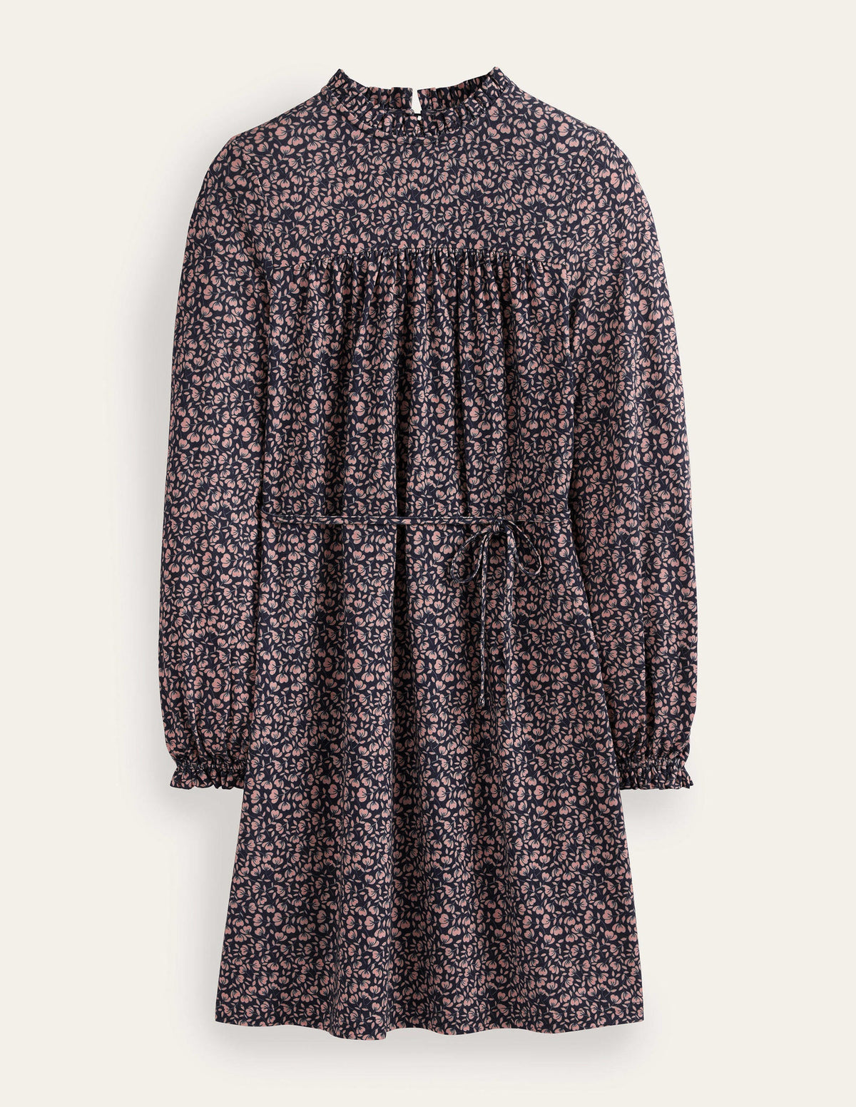Easy Yoke Mini Jersey Dress-French Navy, Poppy Petal-6