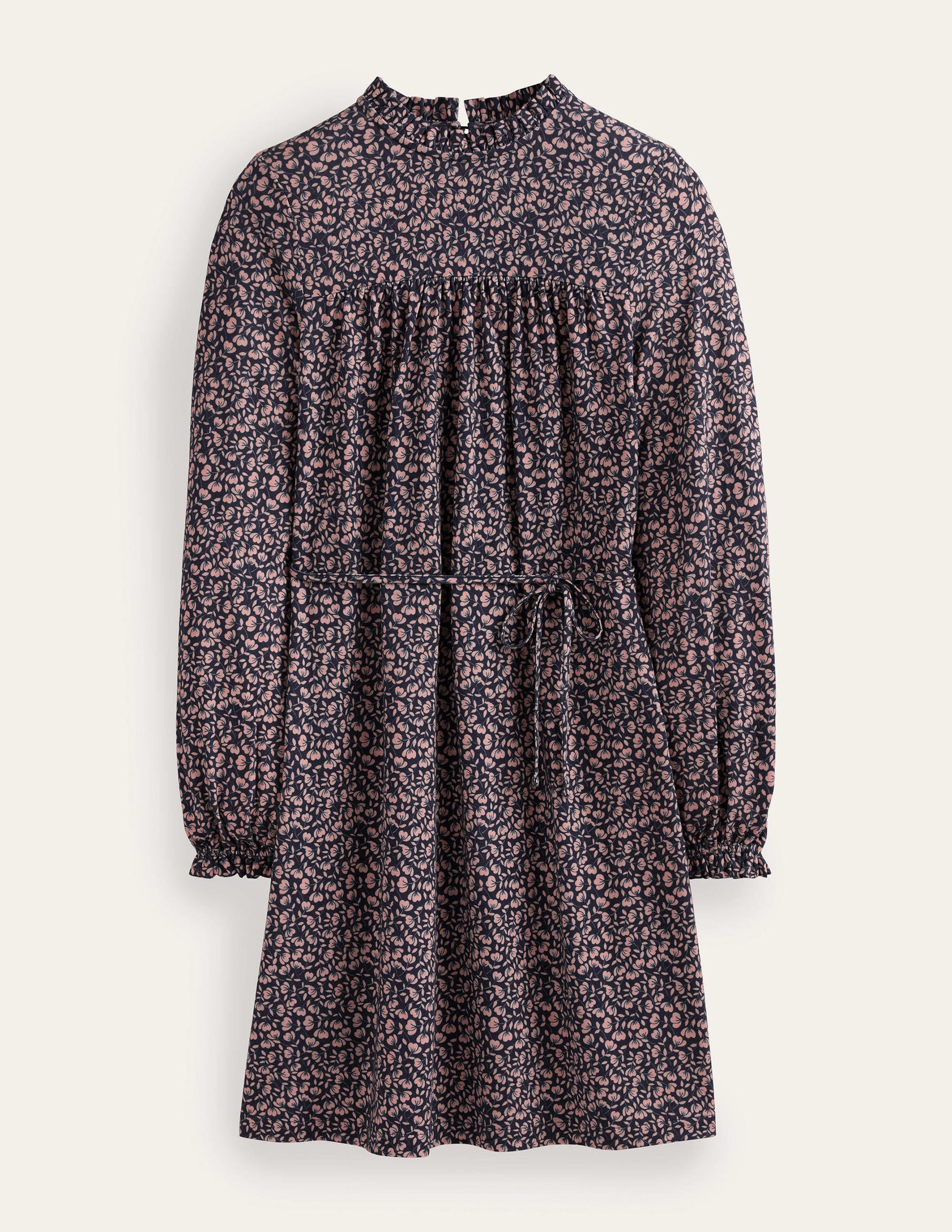 Easy Yoke Mini Jersey Dress-French Navy, Poppy Petal - Image 6