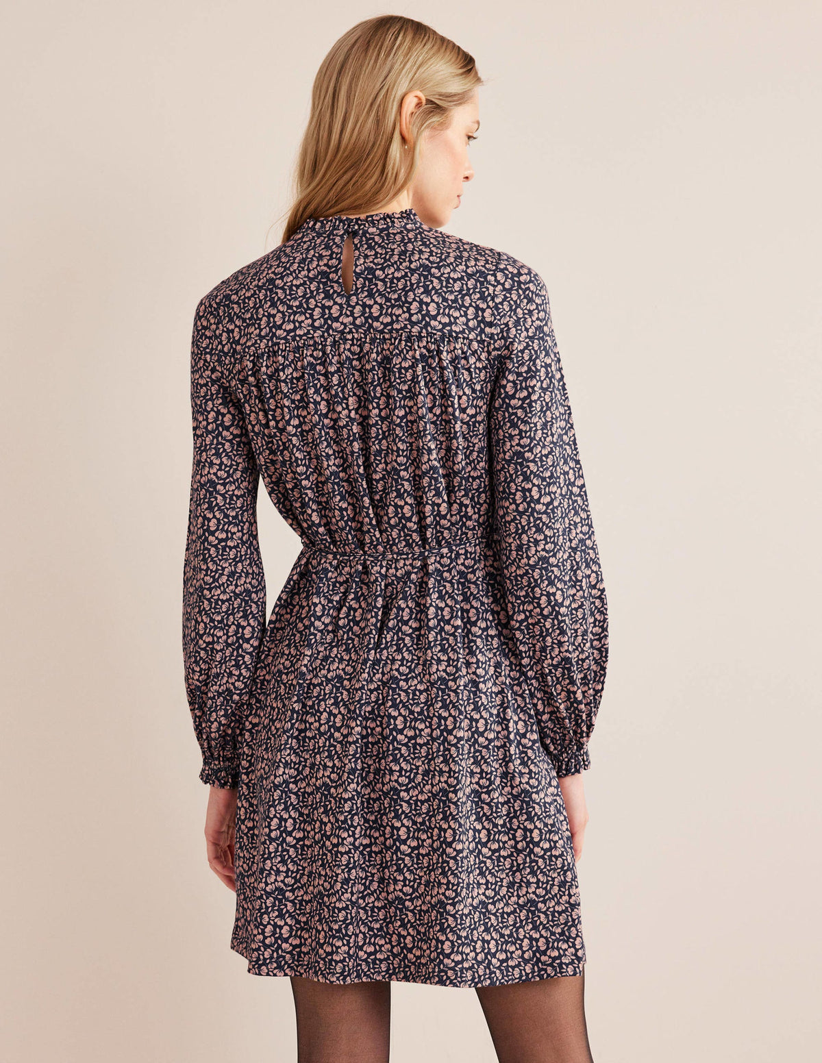 Easy Yoke Mini Jersey Dress-French Navy, Poppy Petal-3