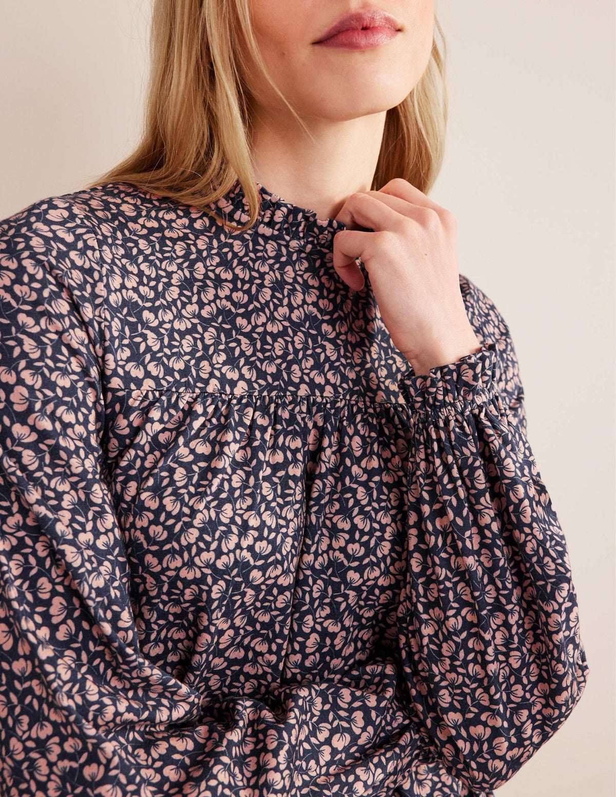 Easy Yoke Mini Jersey Dress-French Navy, Poppy Petal-4