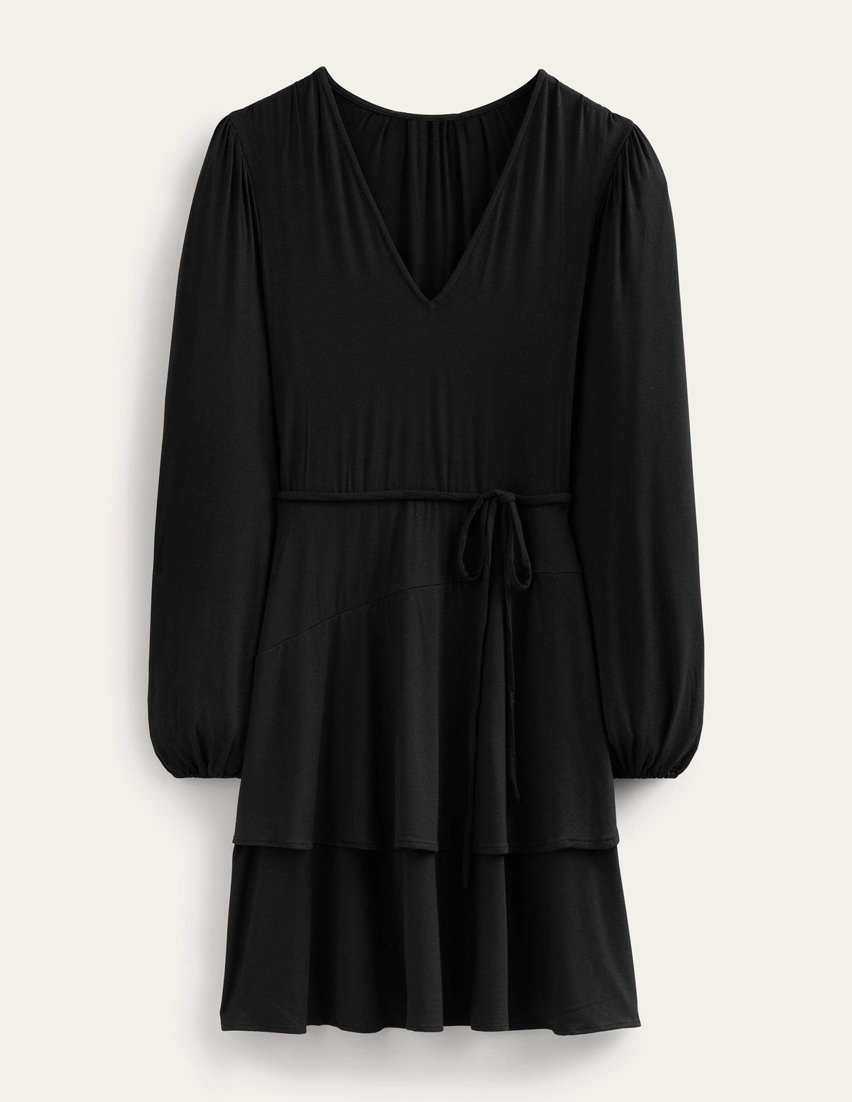 Tiered Mini Jersey Dress-Black - Image 6