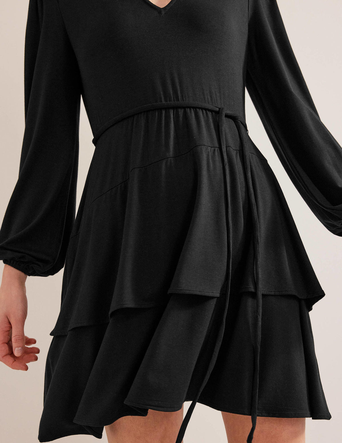 Tiered Mini Jersey Dress-Black-2