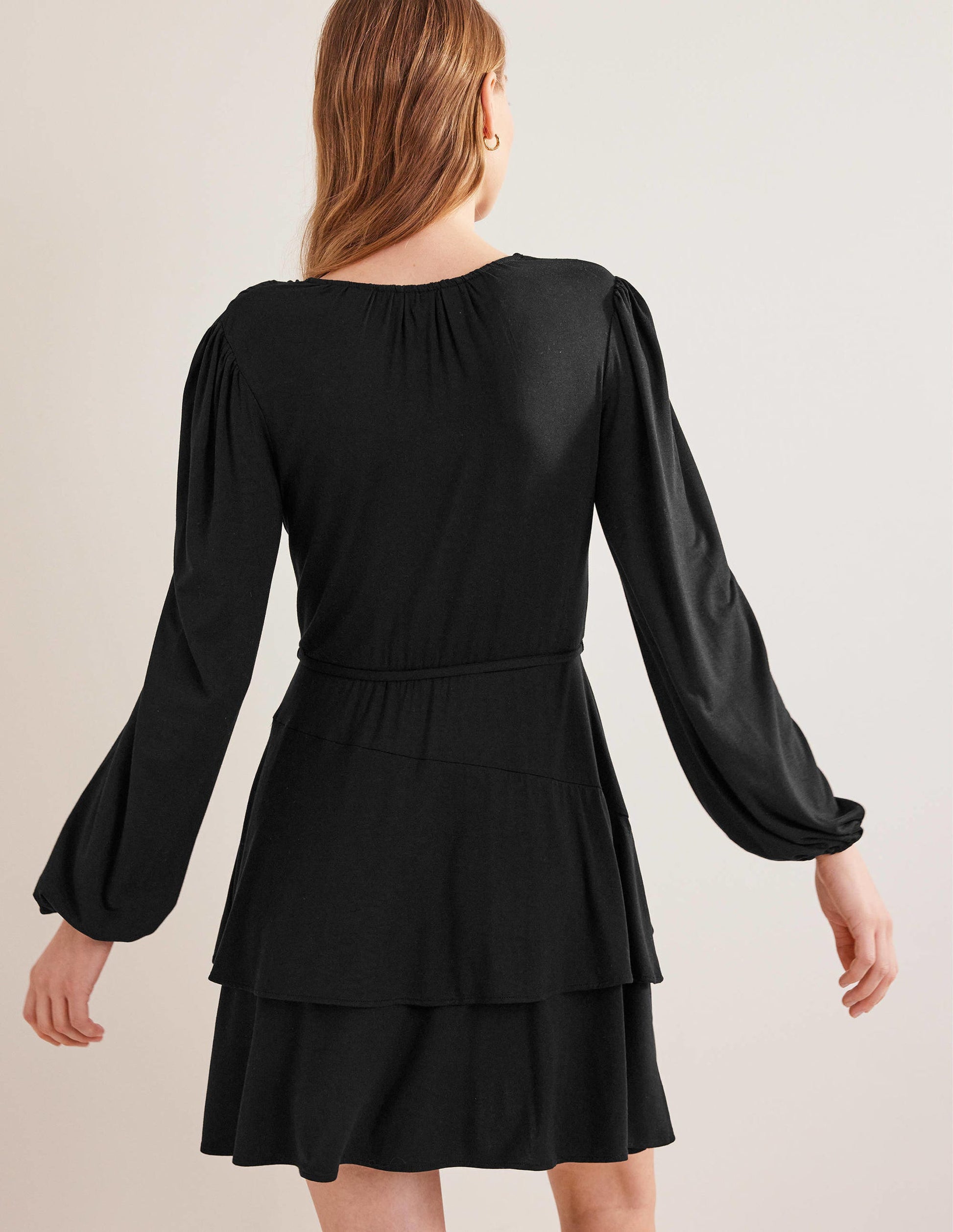 Tiered Mini Jersey Dress-Black-3
