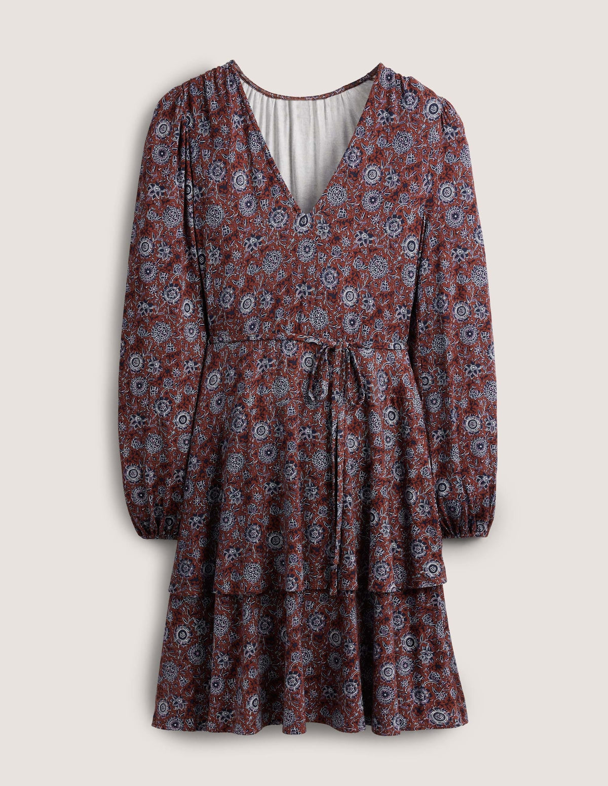 Tiered Mini Jersey Dress-Spiced Apple, Floral Tapestry-5