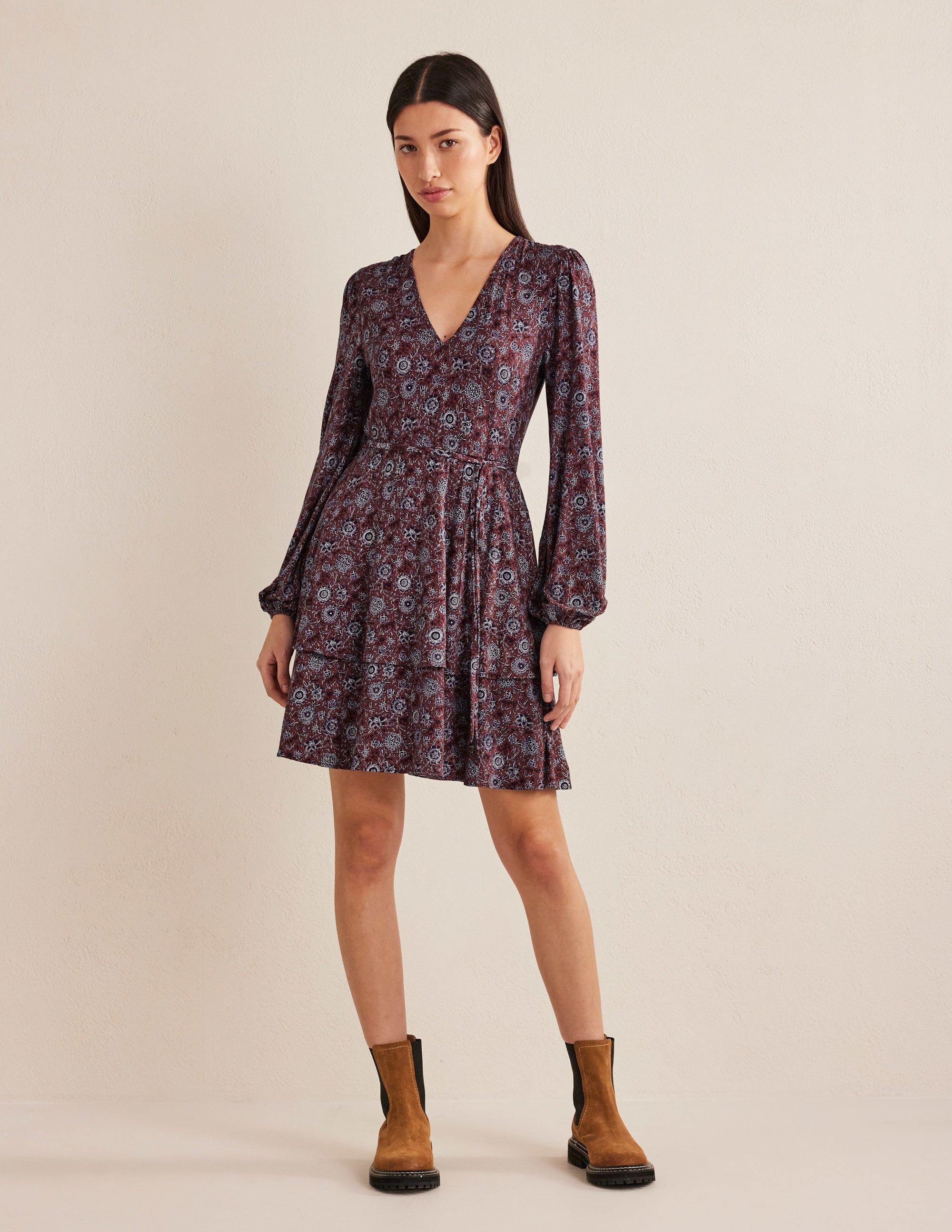 Tiered Mini Jersey Dress-Spiced Apple, Floral Tapestry - Image 4