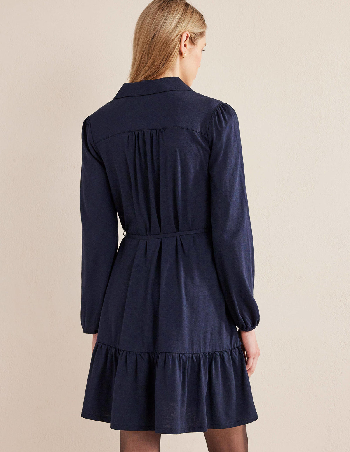 Tiered Jersey Shirt Mini Dress-Navy - Image 3