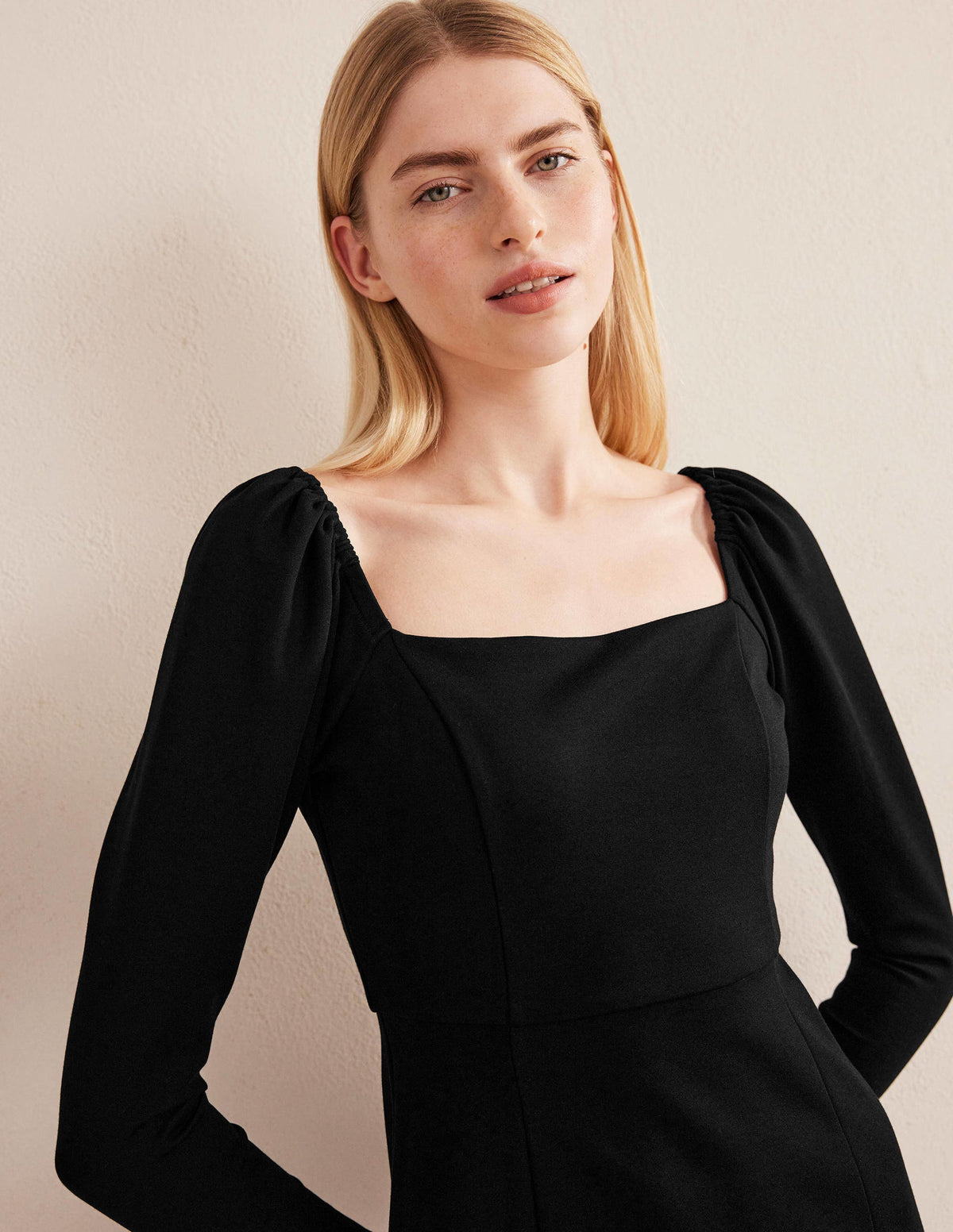 Square Neck Mini Jersey Dress-Black-2