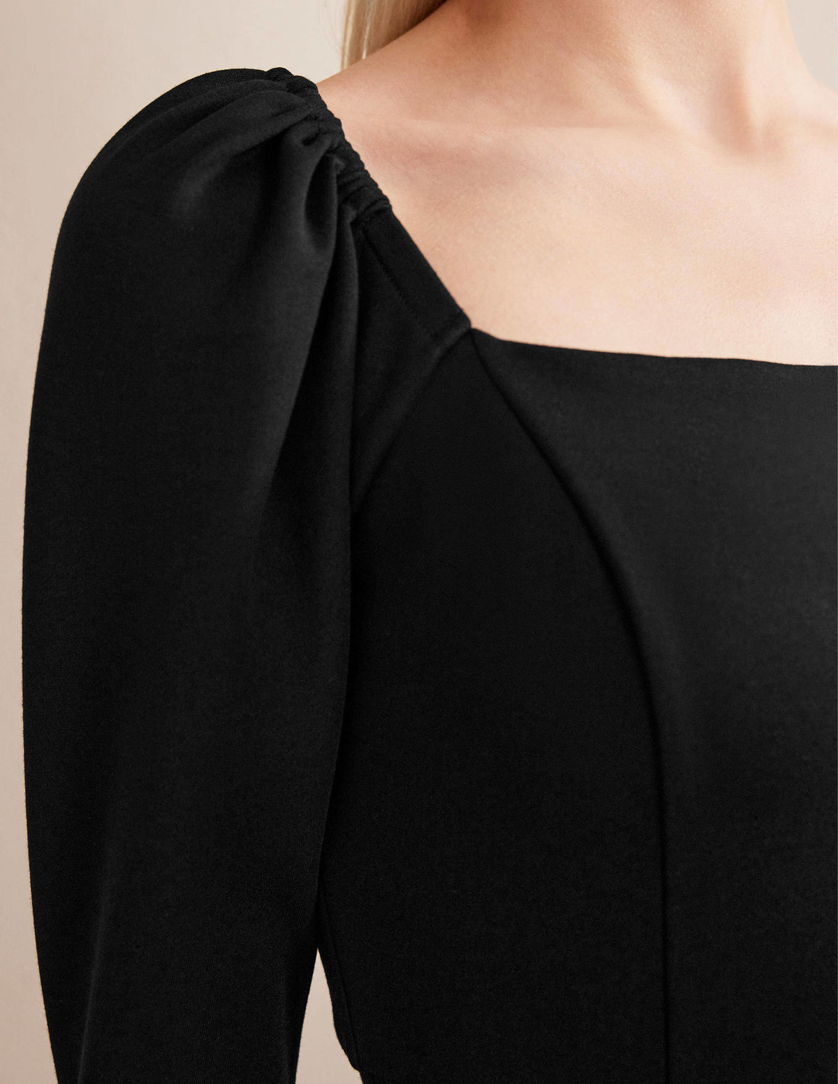 Square Neck Mini Jersey Dress-Black - Image 4