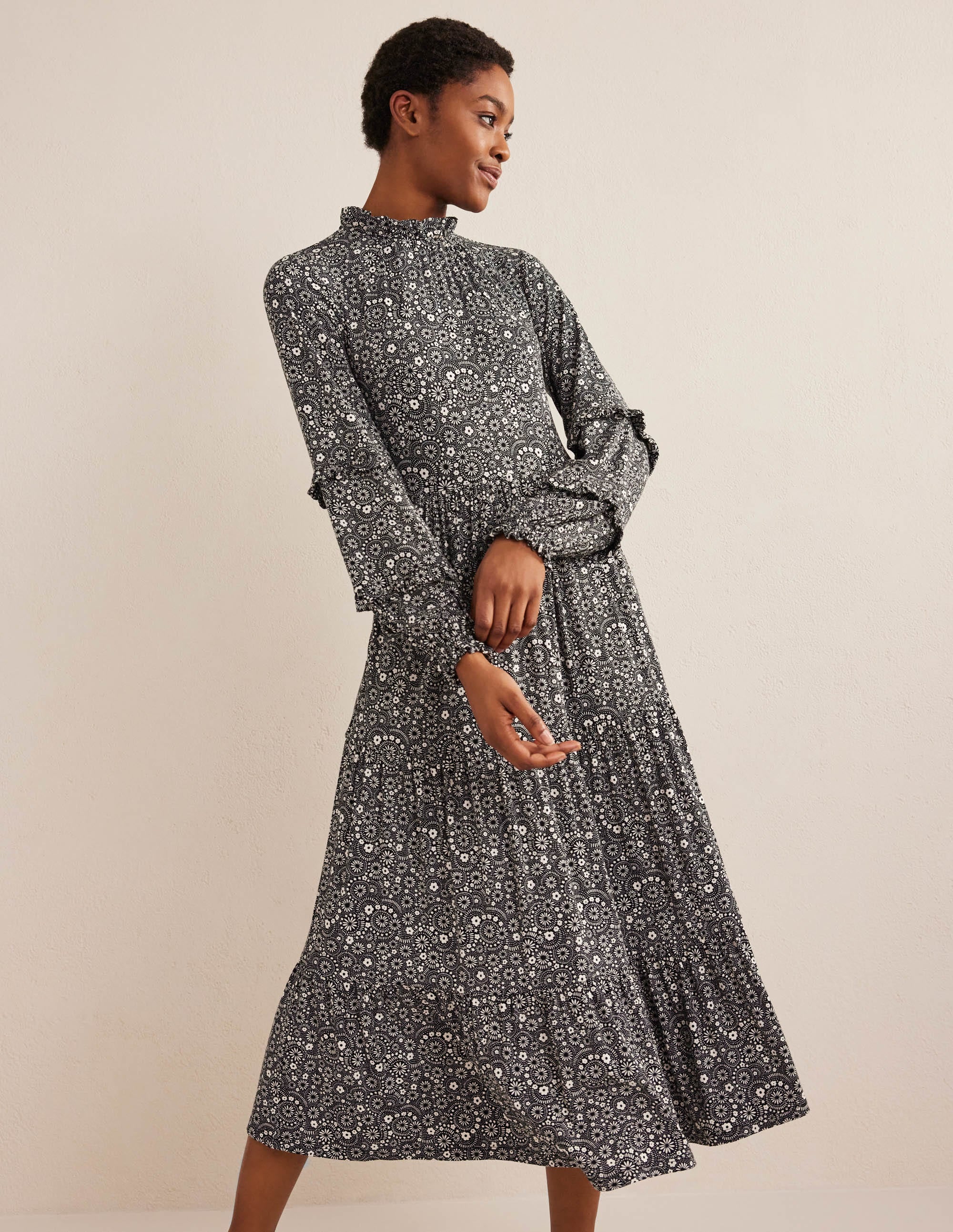 Tier Insert Midi Jersey Dress-Black, Dotty Daisy - Image 1