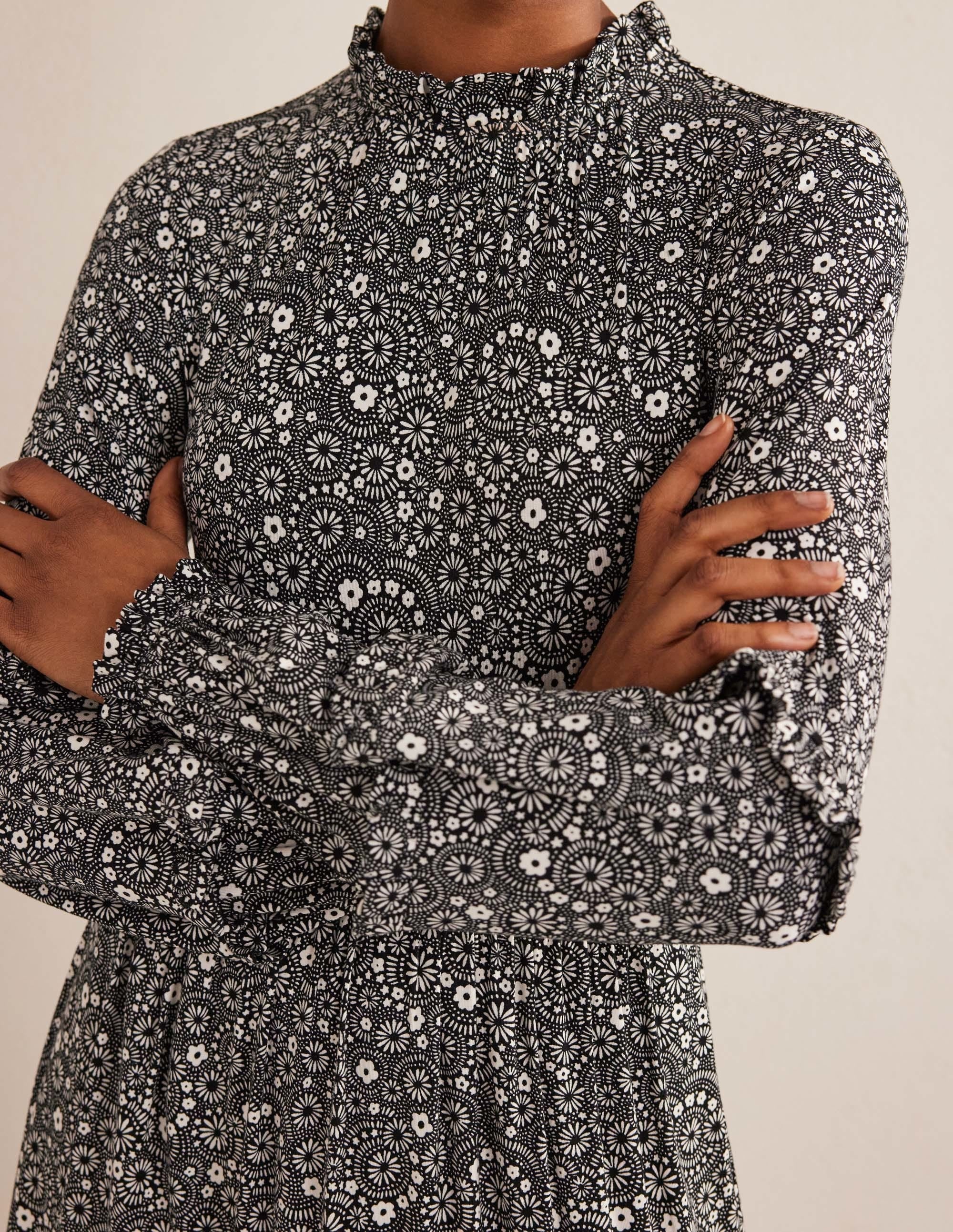 Tier Insert Midi Jersey Dress-Black, Dotty Daisy - Image 2