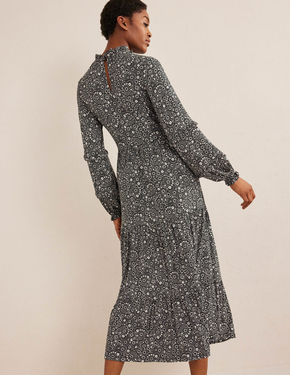 Tier Insert Midi Jersey Dress-Black, Dotty Daisy - Image 3