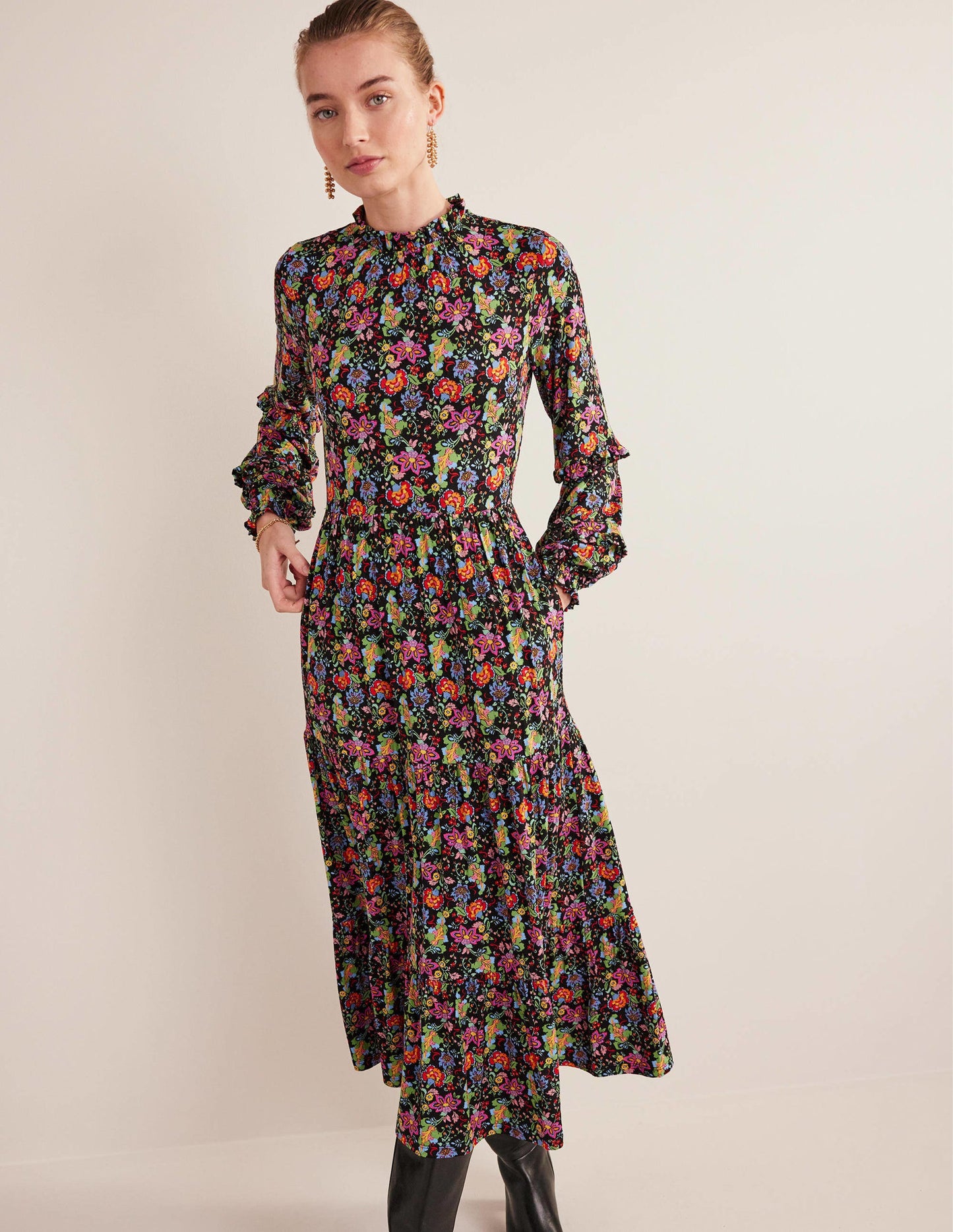 Tier Insert Midi Jersey Dress-Multi, Carnation Garden