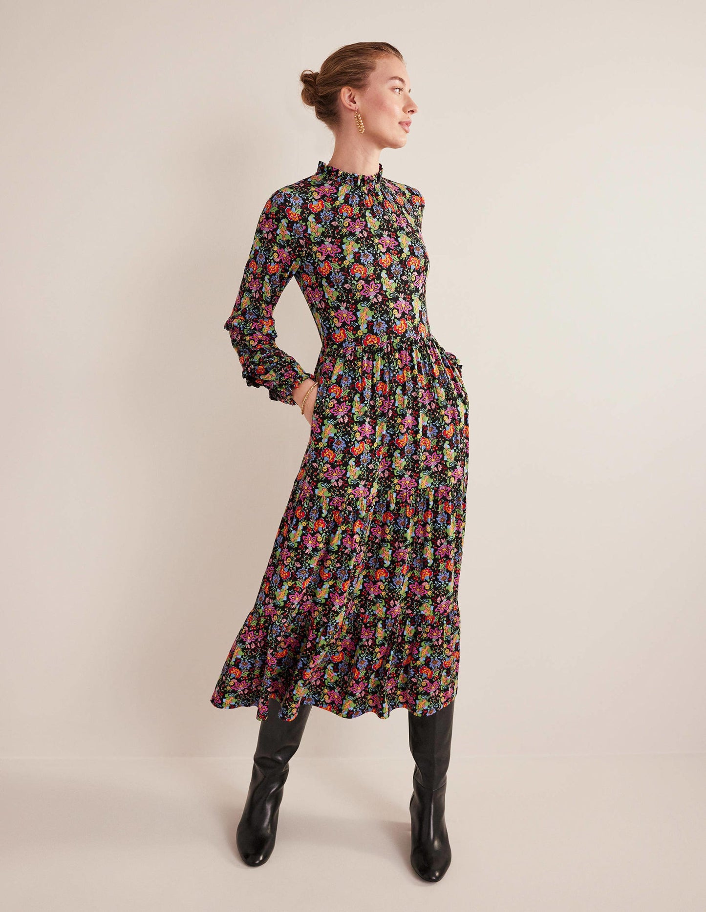 Tier Insert Midi Jersey Dress-Multi, Carnation Garden