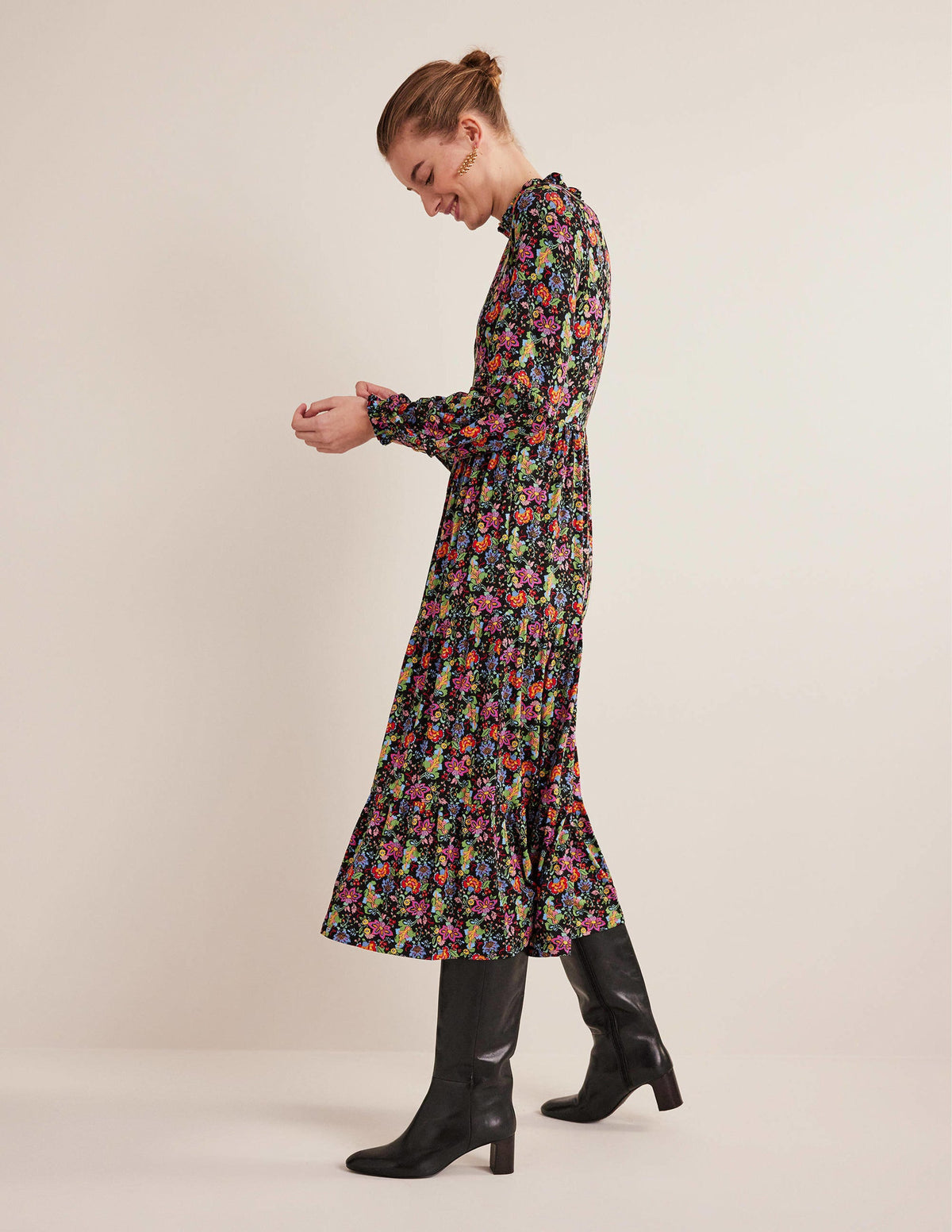 Tier Insert Midi Jersey Dress-Multi, Carnation Garden - Image 5