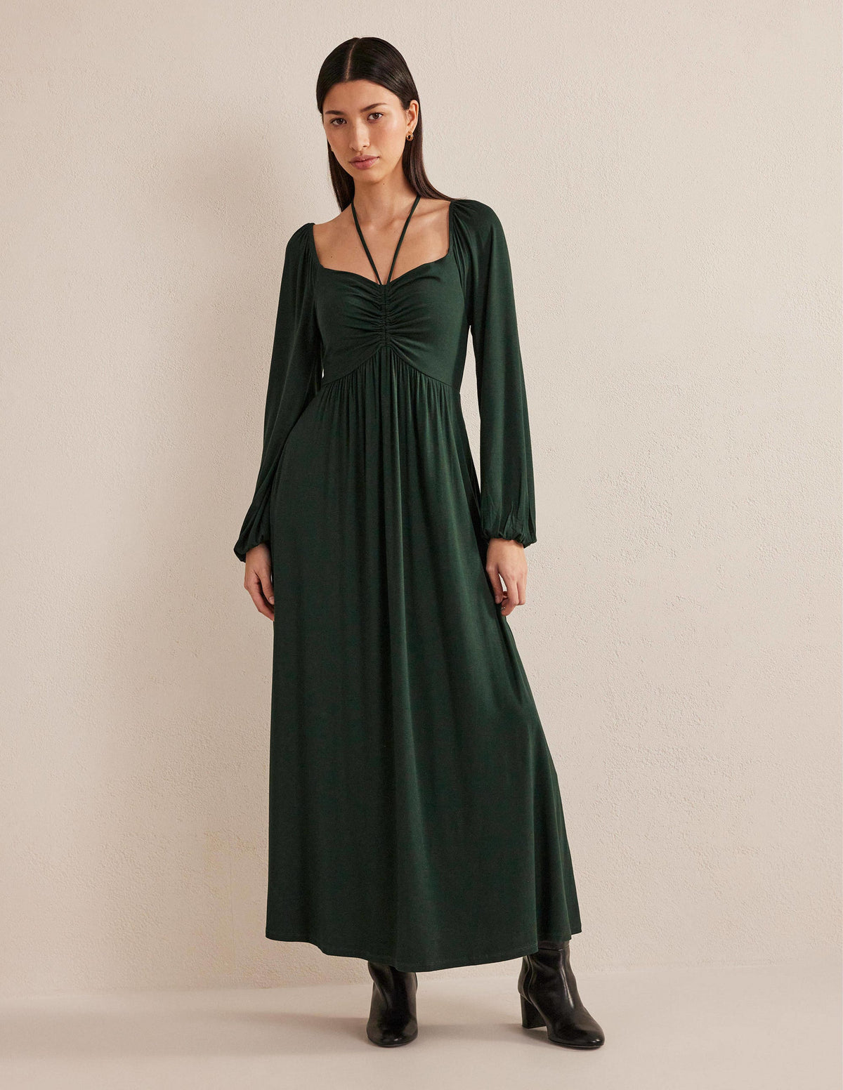 Tie Detail Jersey Maxi Dress-Cavolo Nero-1