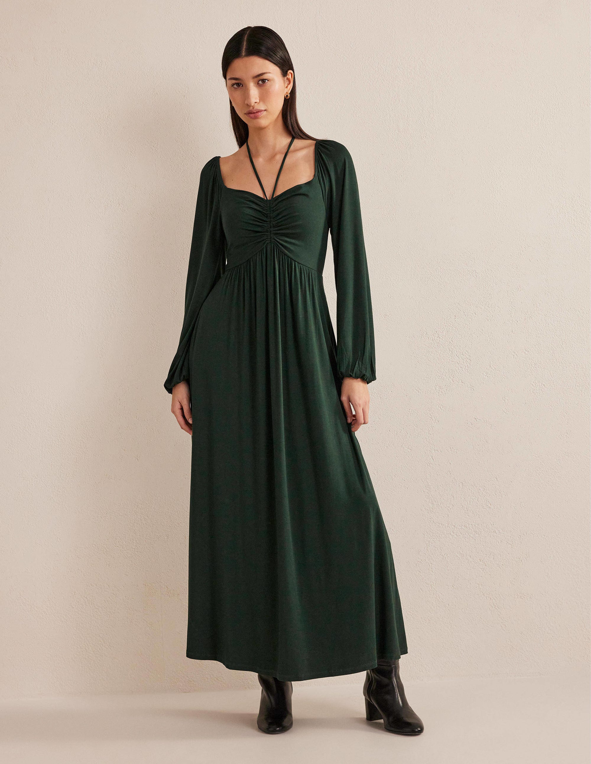 Tie Detail Jersey Maxi Dress-Cavolo Nero - Image 1
