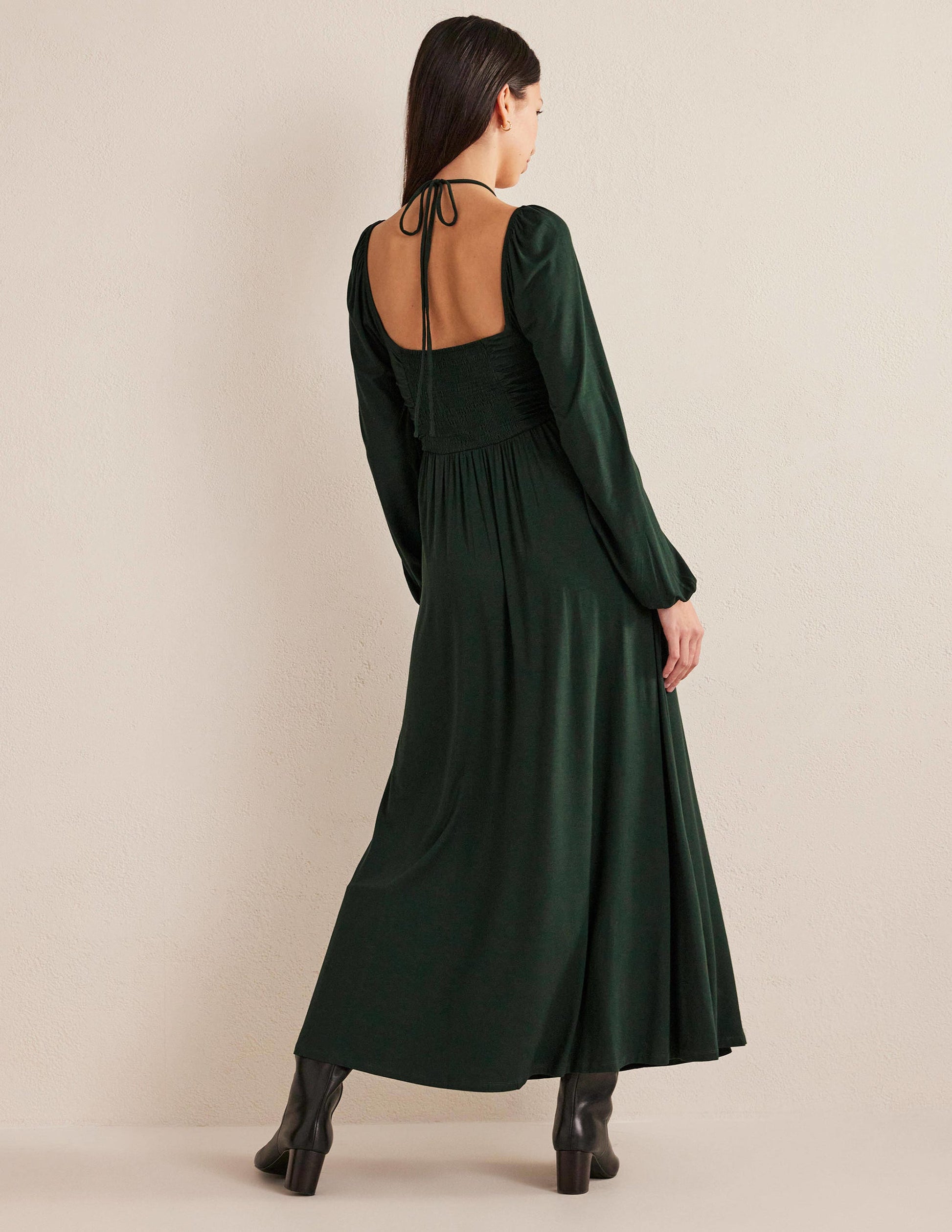Tie Detail Jersey Maxi Dress-Cavolo Nero-3