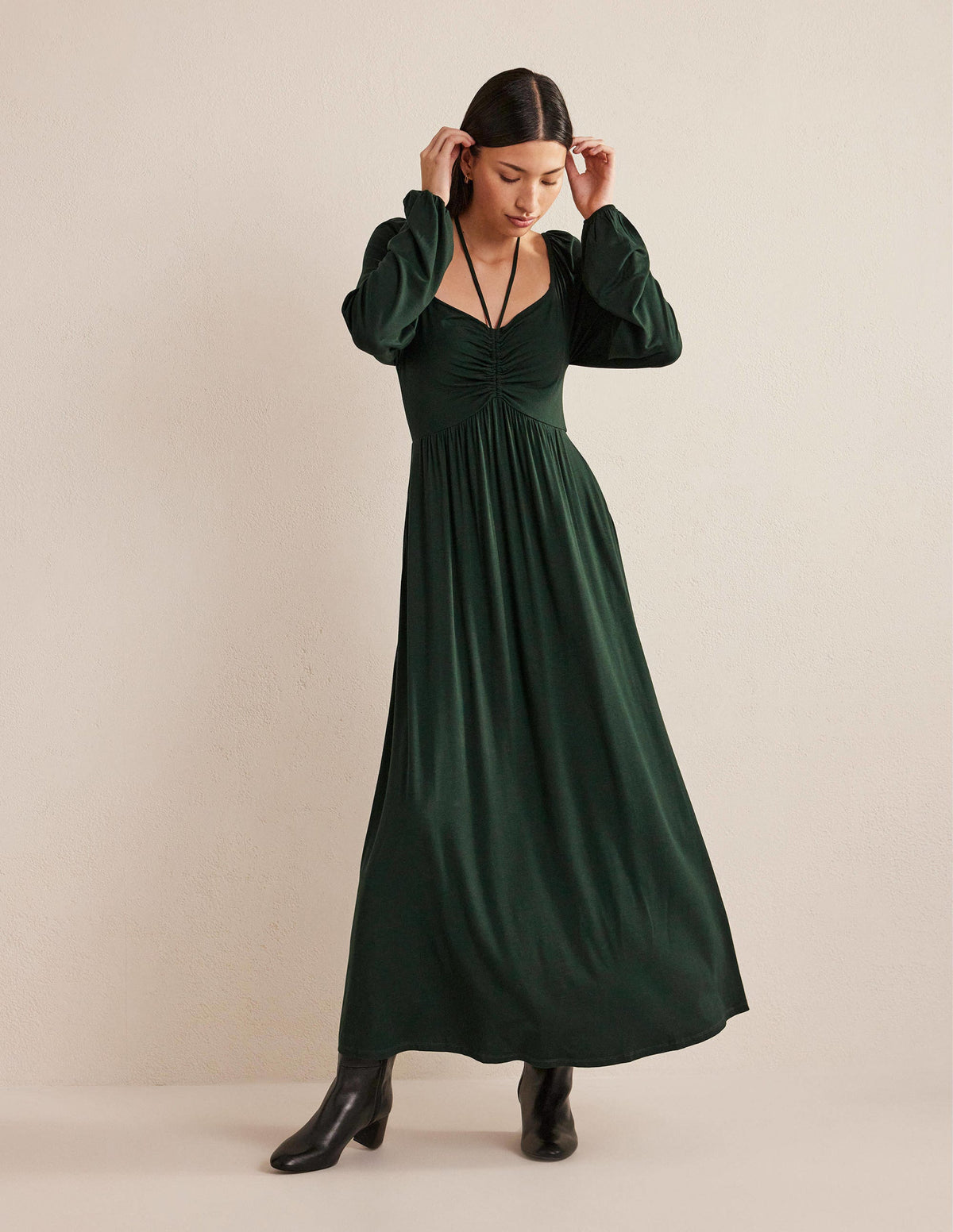 Tie Detail Jersey Maxi Dress-Cavolo Nero-4