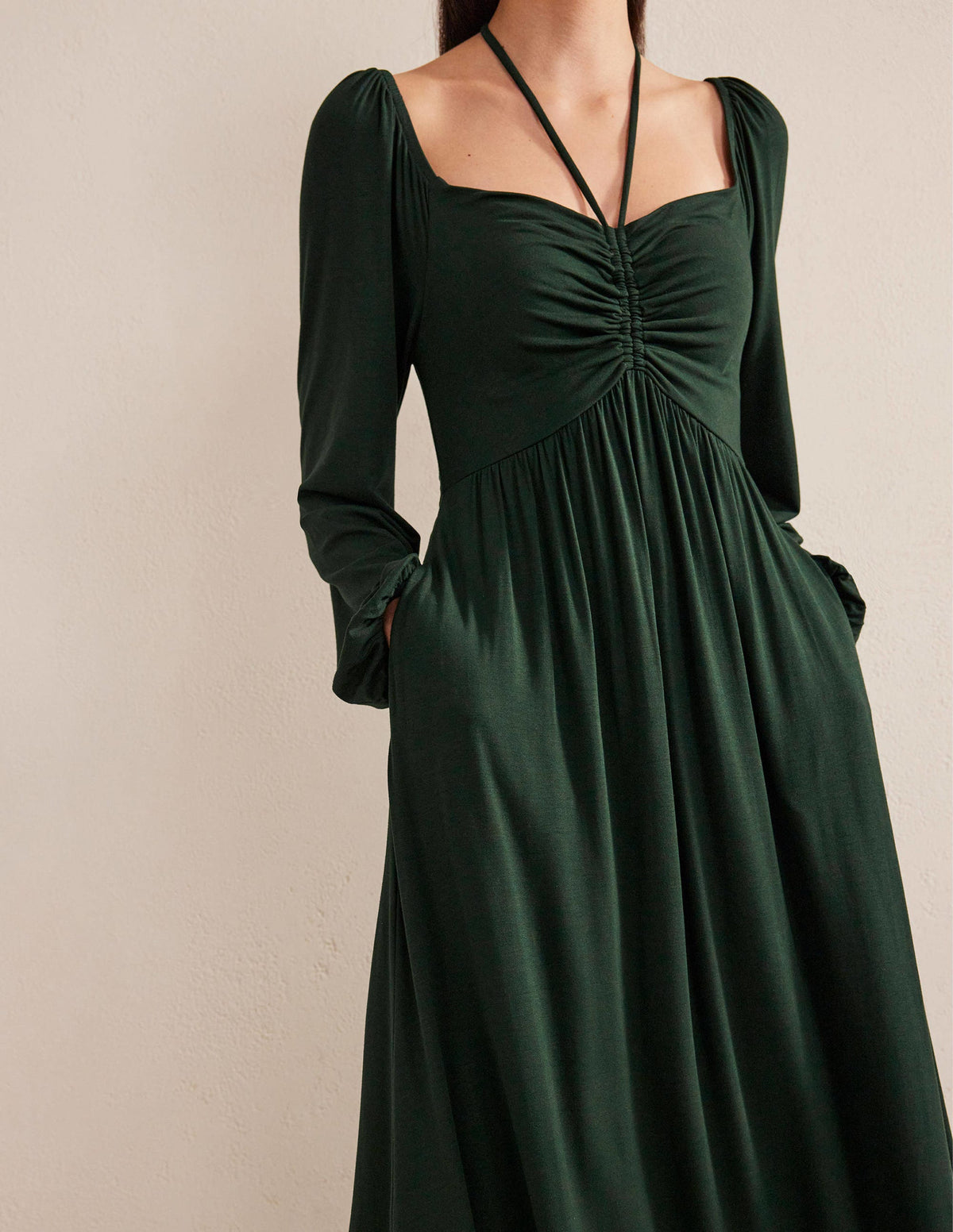 Tie Detail Jersey Maxi Dress-Cavolo Nero-5