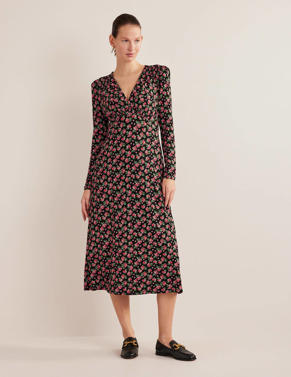 Jersey Midi Tea Dress-Black, Diamond Rose-1