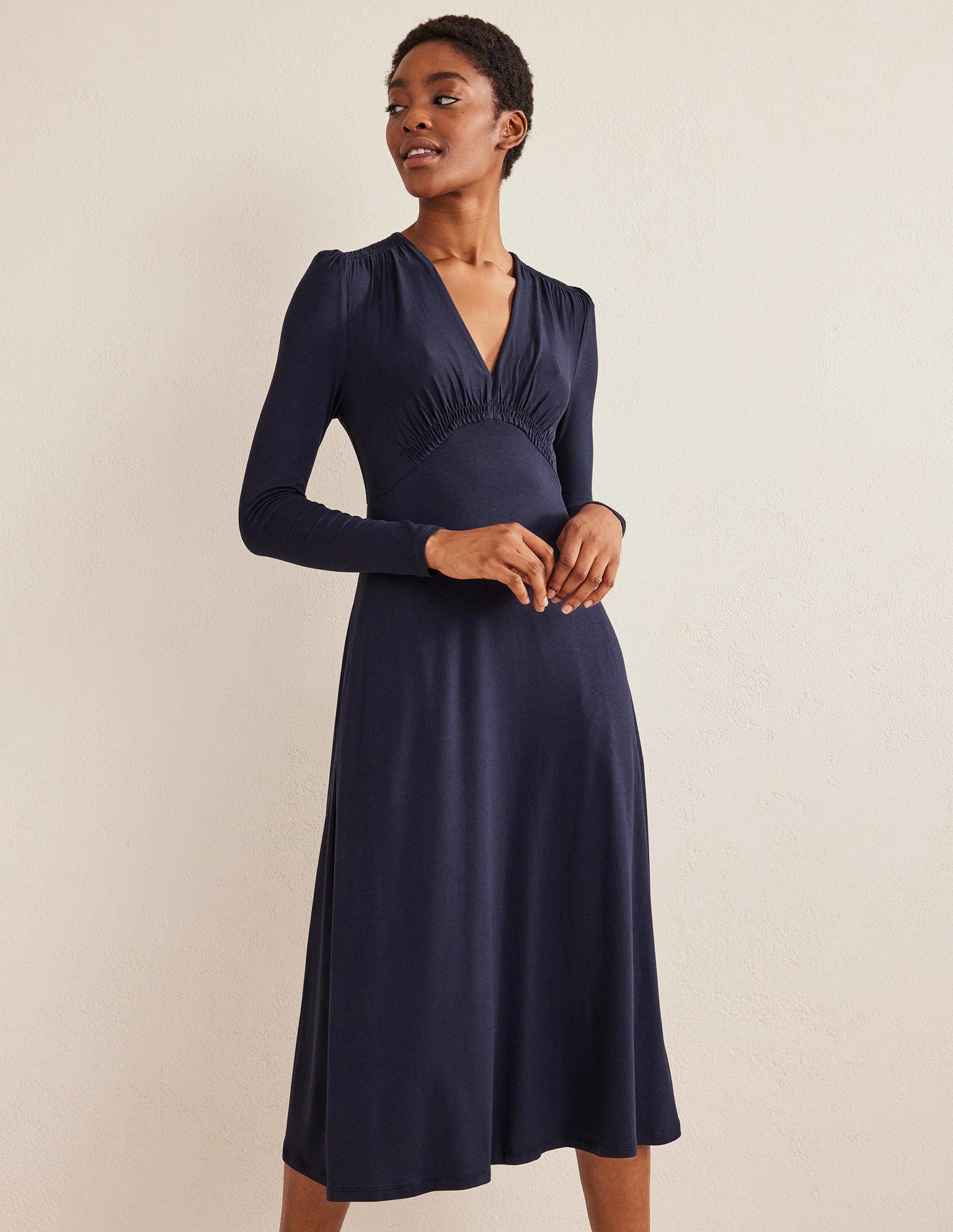 Jersey Midi Tea Dress-Navy-1