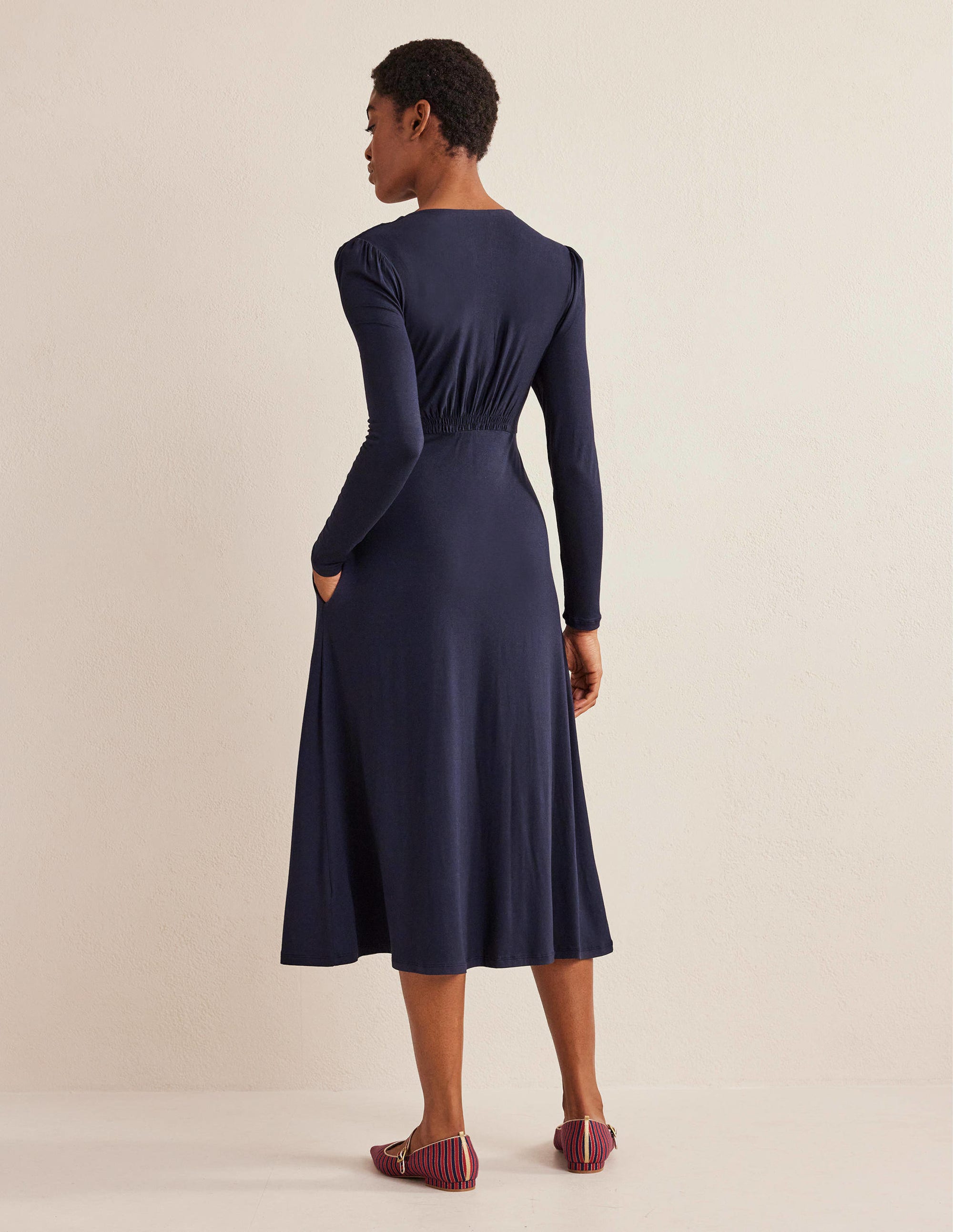 Jersey Midi Tea Dress-Navy - Image 3
