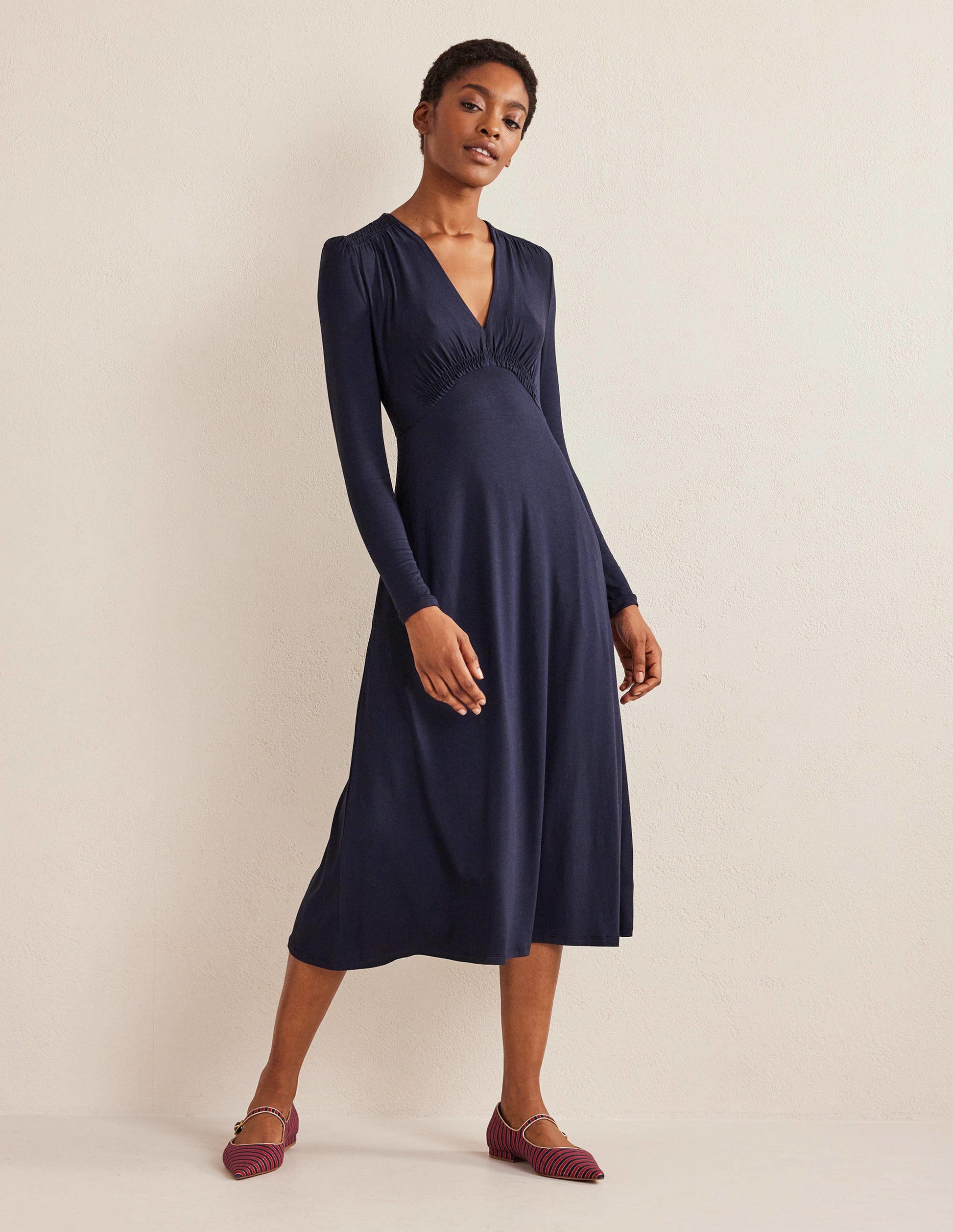 Jersey Midi Tea Dress-Navy-4