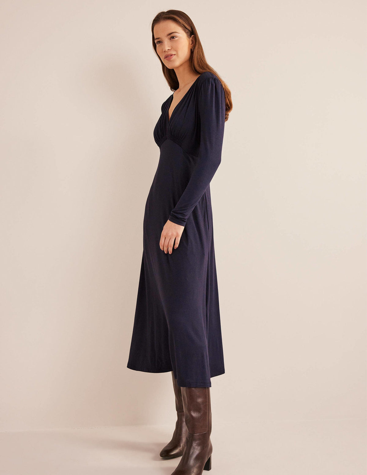 Jersey Midi Tea Dress-Navy-5
