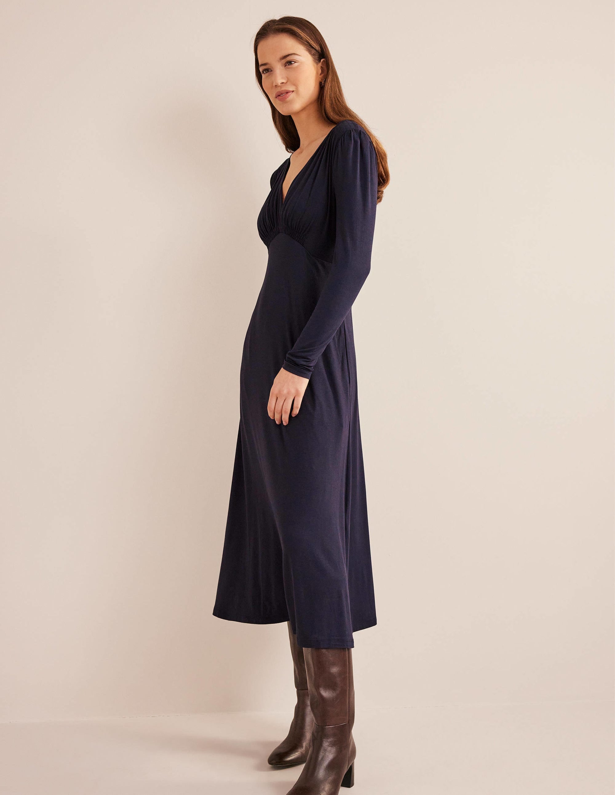 Jersey Midi Tea Dress-Navy - Image 5