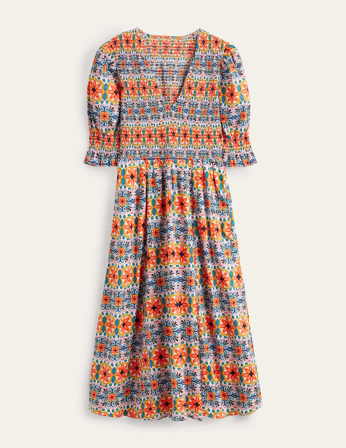 Smocked Linen Midi Dress-Multi, Tapestry Stripe - Image 5