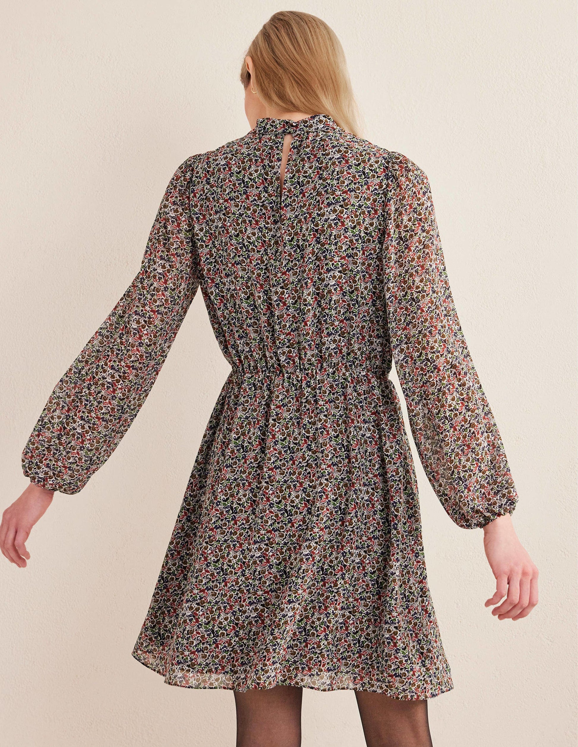 High Neck Flippy Mini Dress-Black, Petal Toile-3
