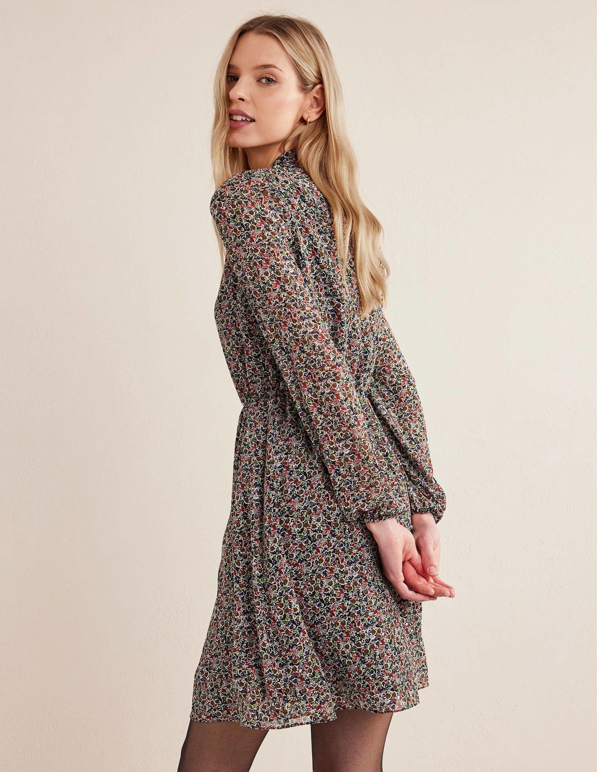 High Neck Flippy Mini Dress-Black, Petal Toile-4
