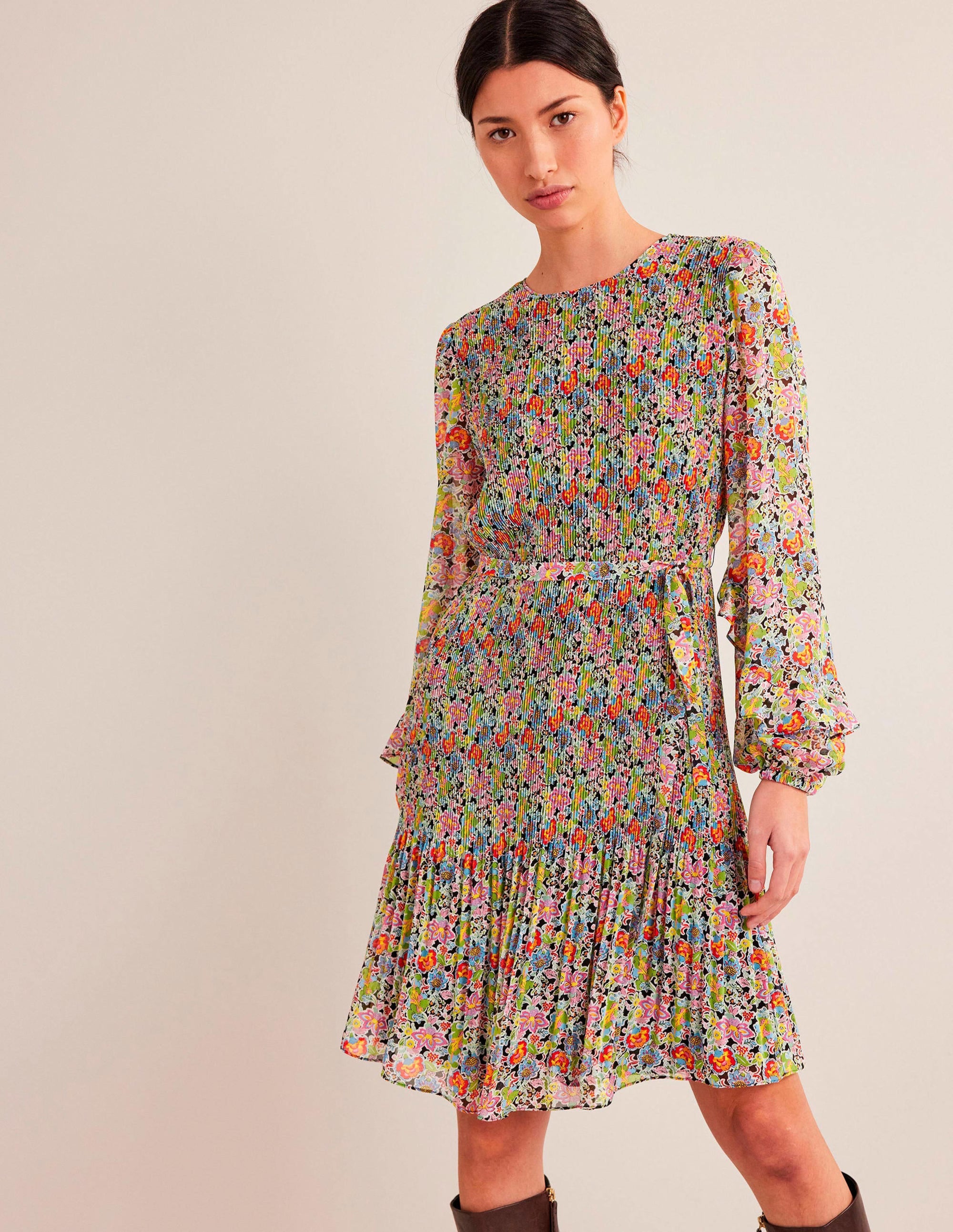 Plisse Mini Dress-Multi, Carnation Garden - Image 1
