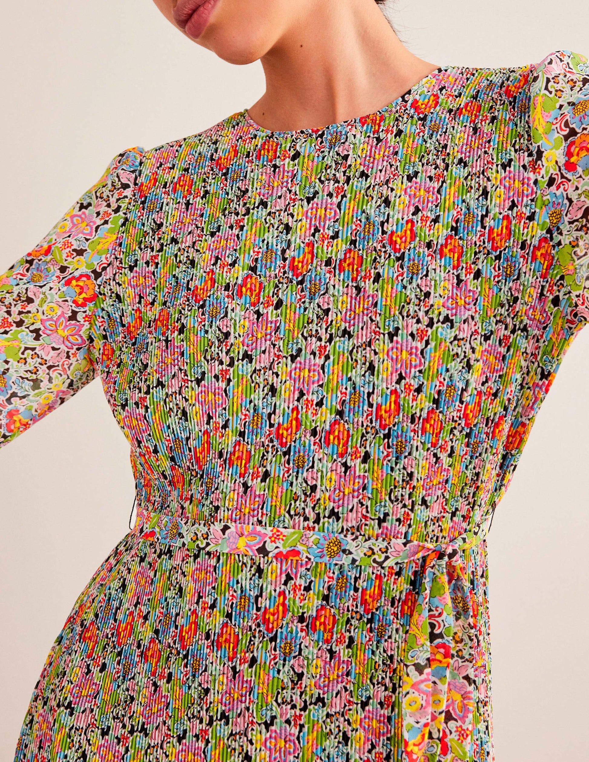 Plisse Mini Dress-Multi, Carnation Garden-2