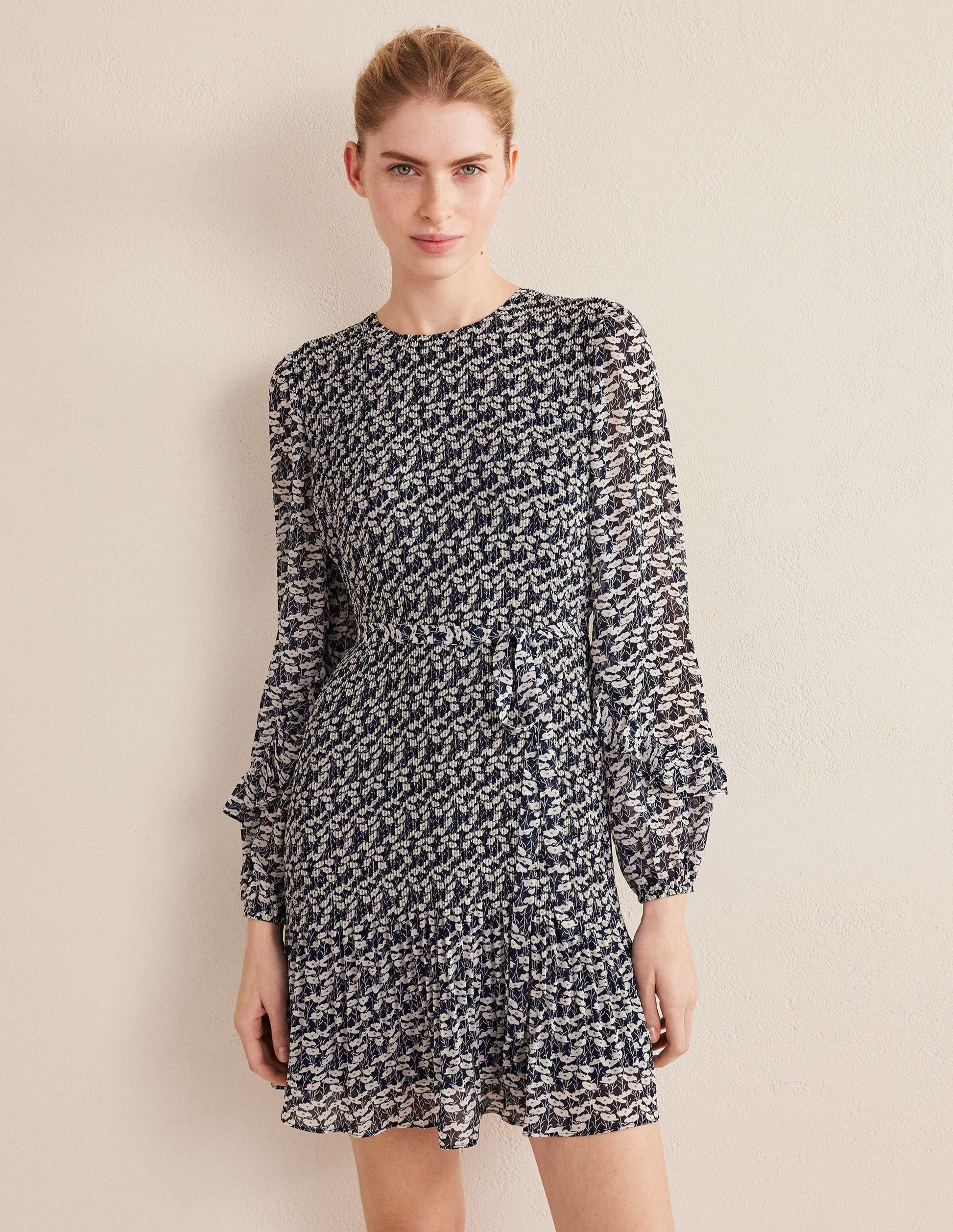 Plisse Mini Dress-French Navy, Poppy Vine-1
