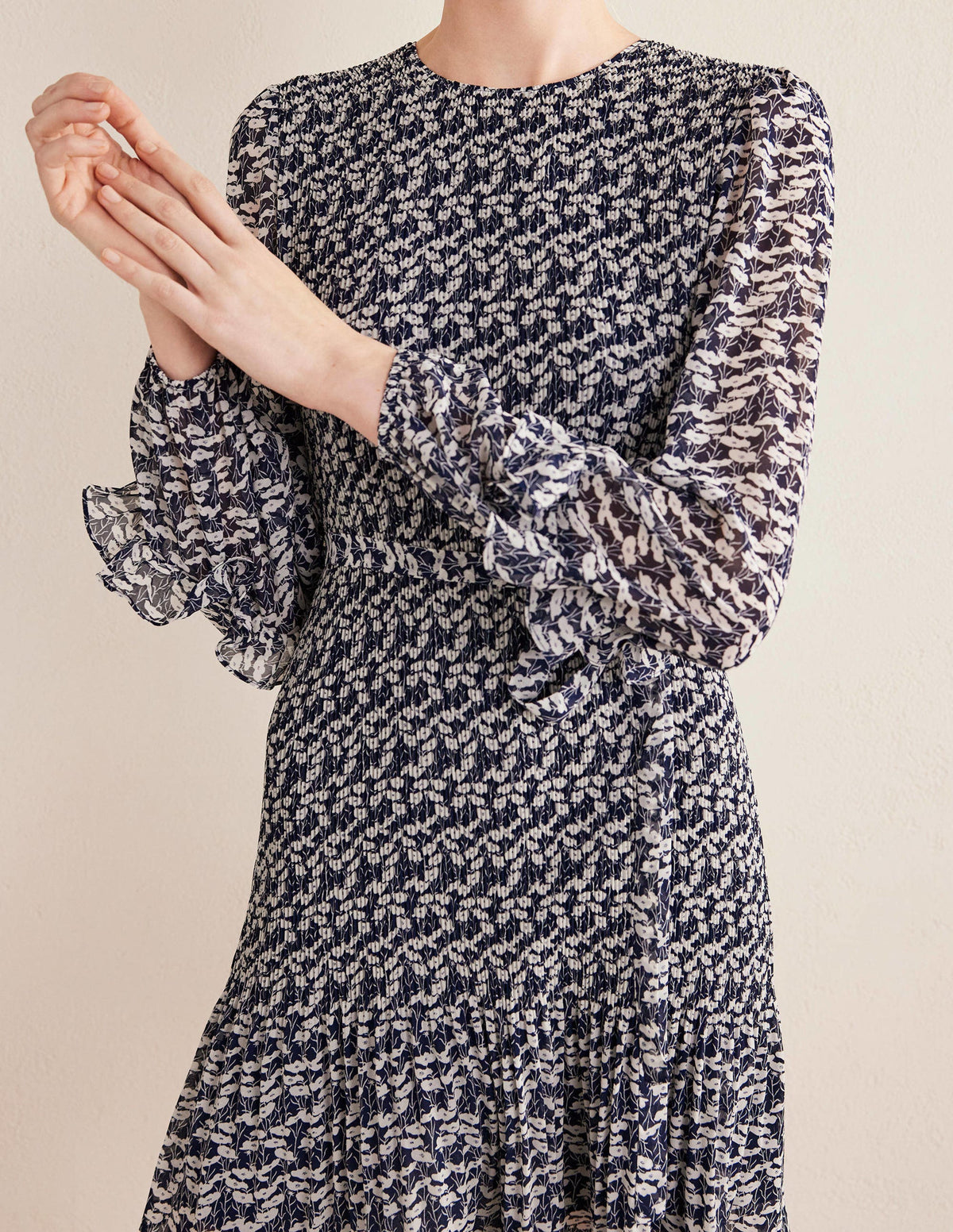 Plisse Mini Dress-French Navy, Poppy Vine - Image 2