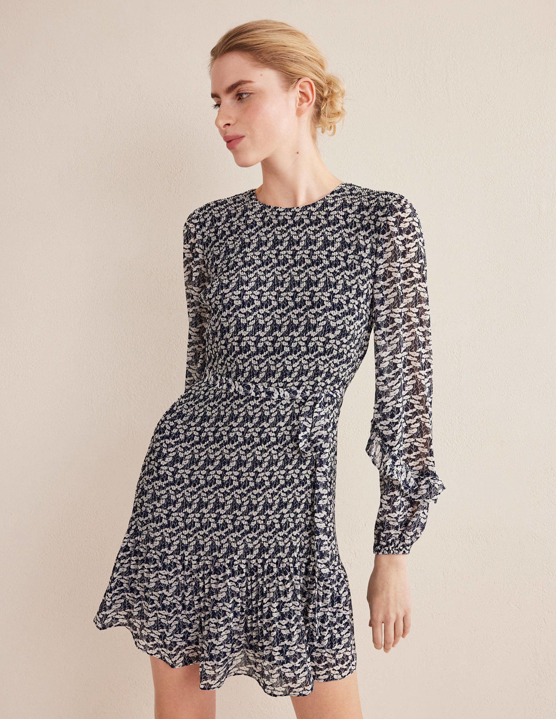 Plisse Mini Dress-French Navy, Poppy Vine-5
