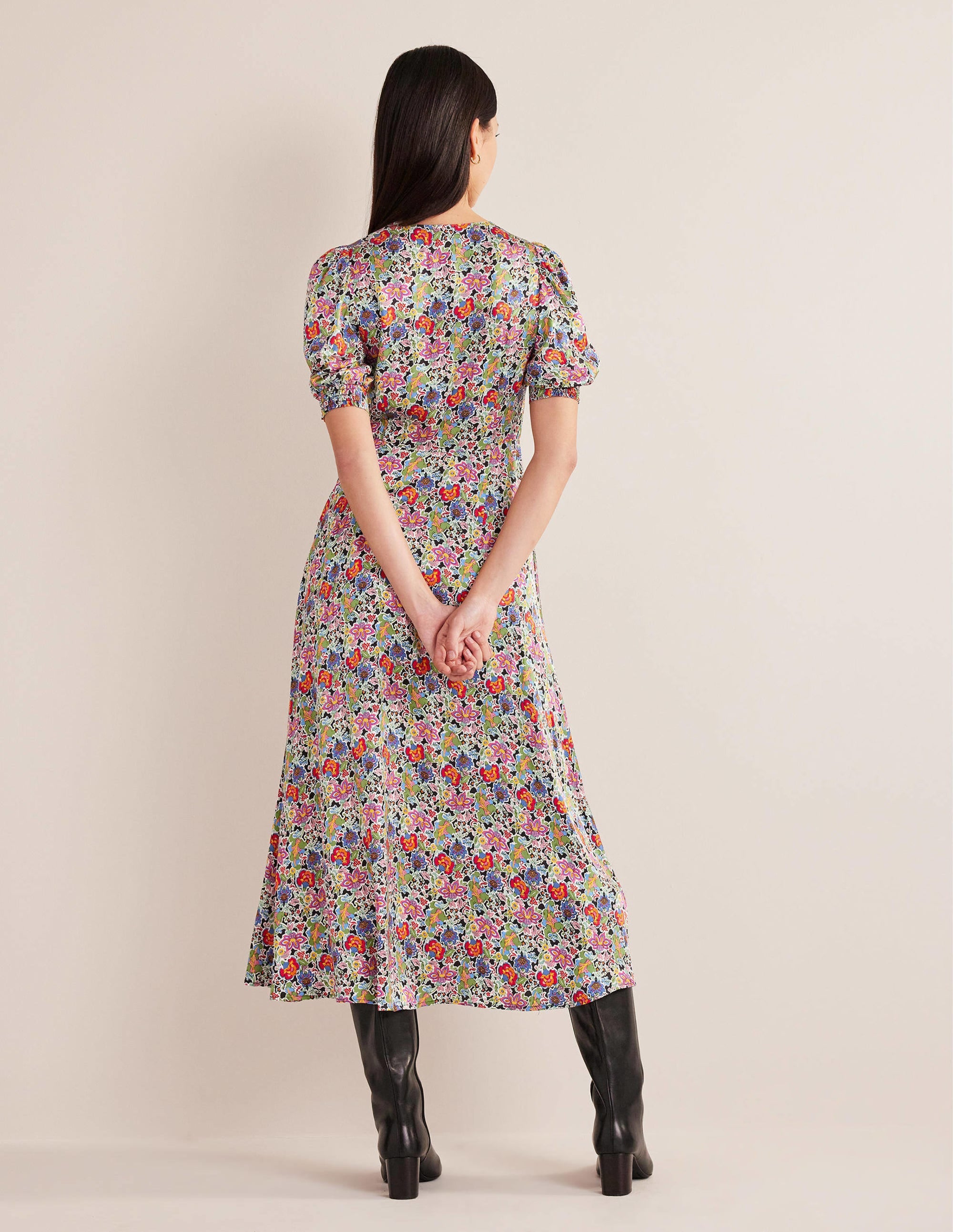 Satin Midi Tea Dress-Multi, Carnation Garden - Image 3