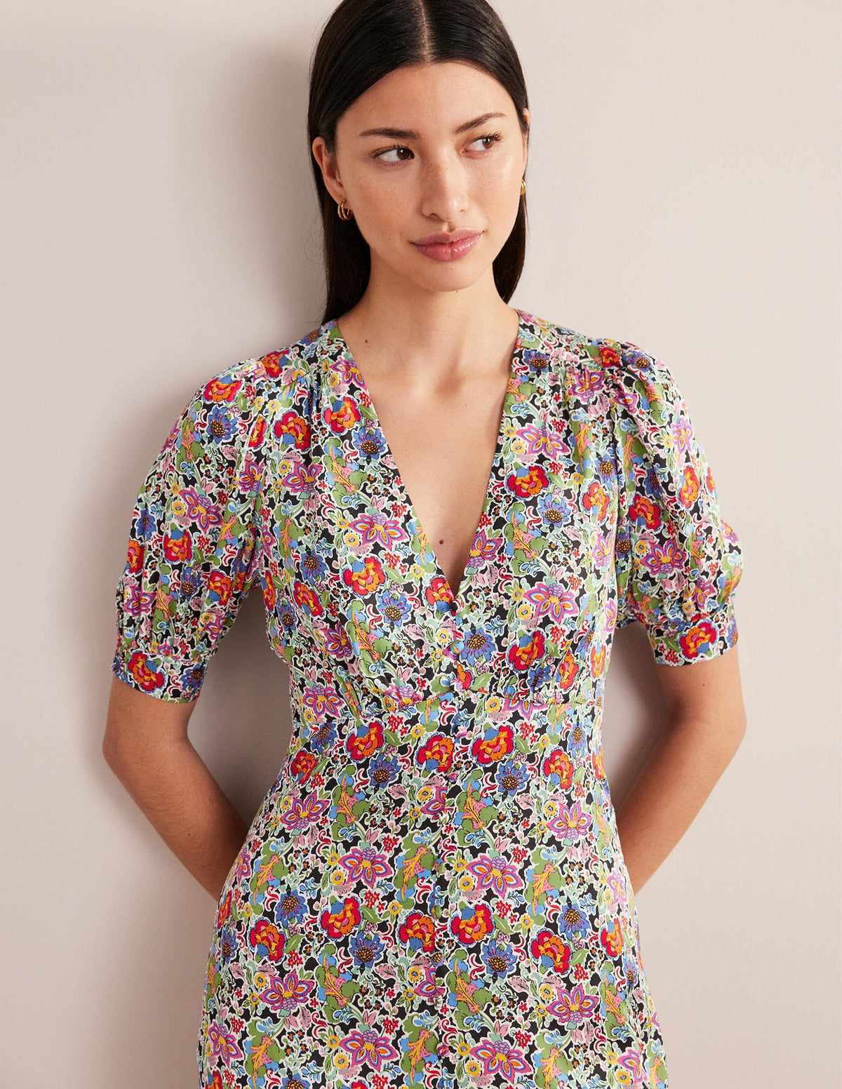 Satin Midi Tea Dress-Multi, Carnation Garden - Image 4