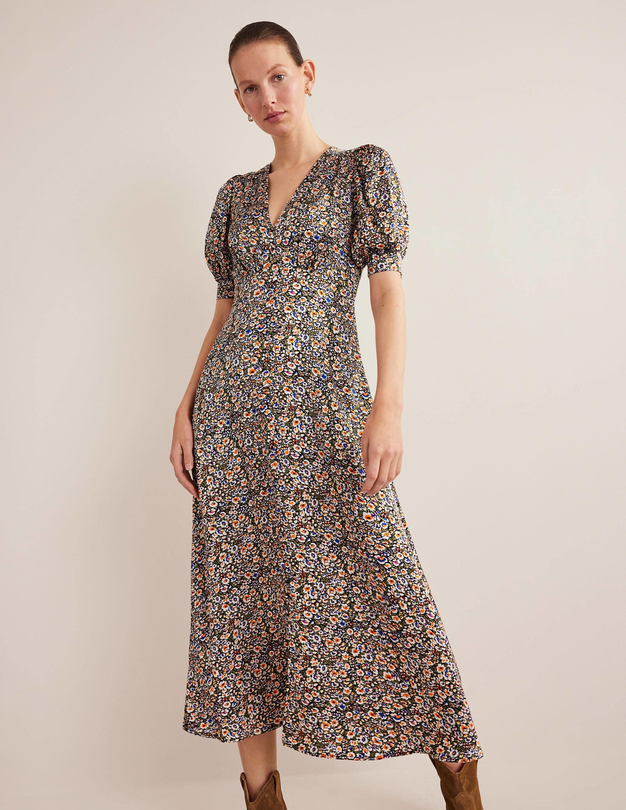 Satin Midi Tea Dress-Multi, Eden Bloom - Image 1