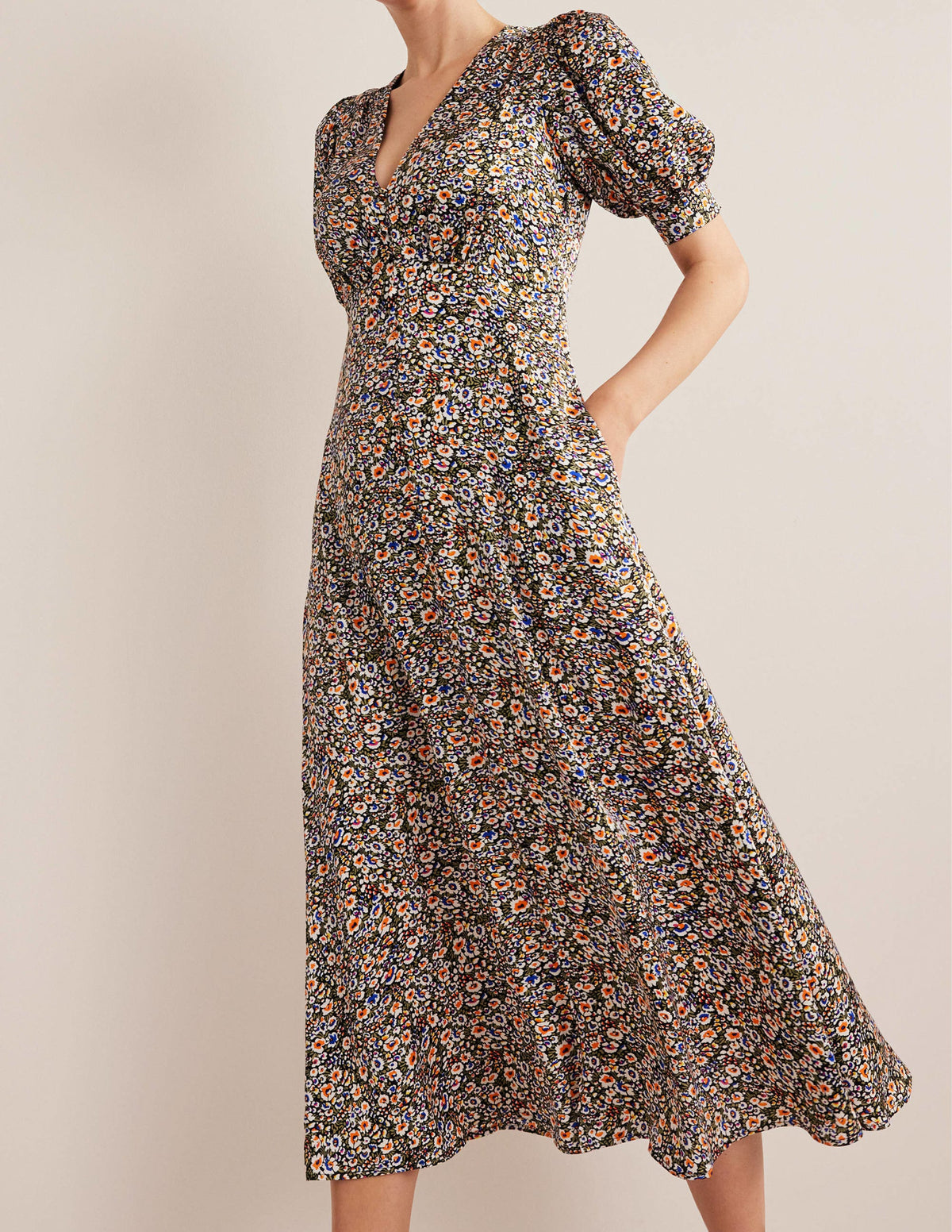 Satin Midi Tea Dress-Multi, Eden Bloom-4