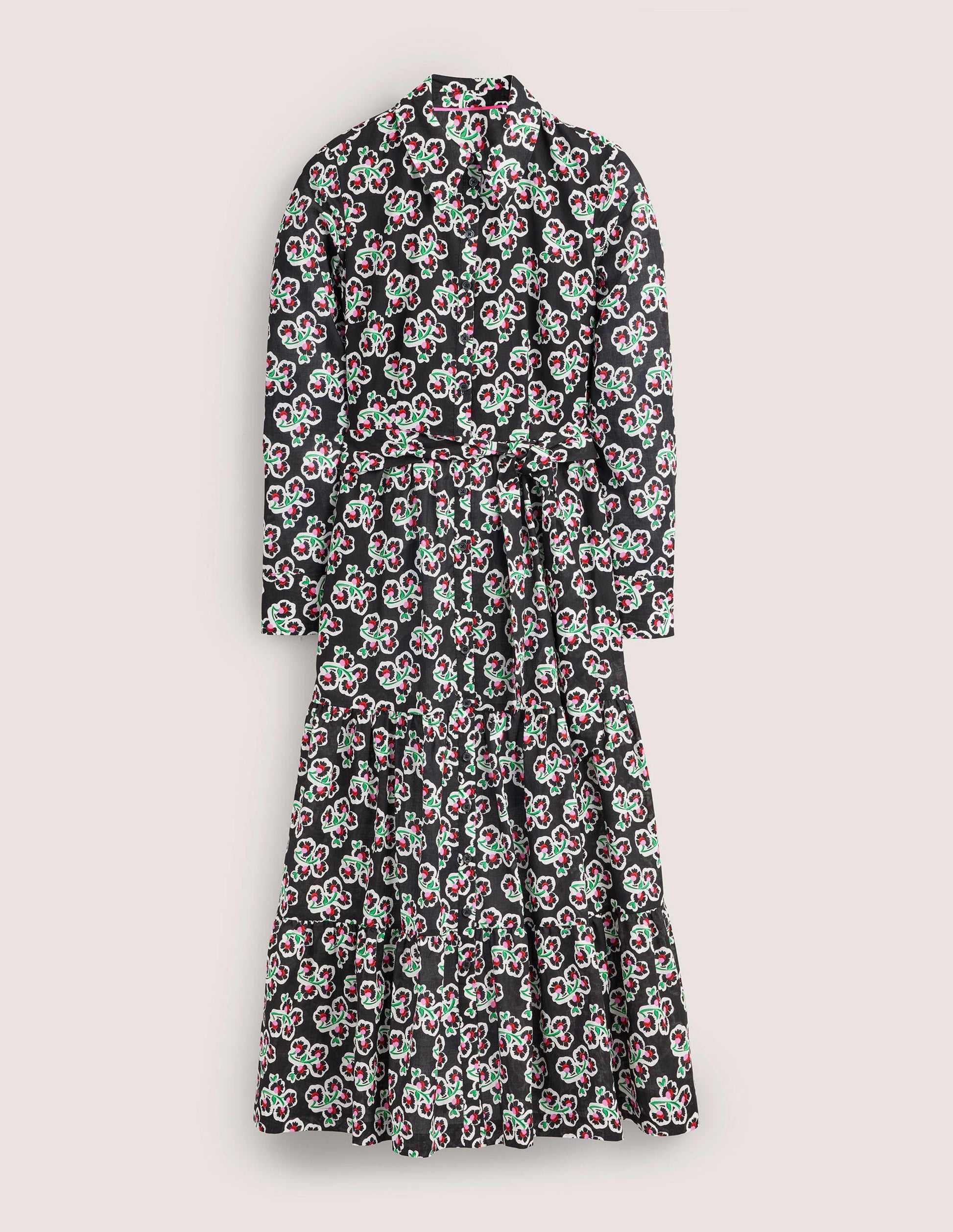Flo Cotton Midi Shirt Dress-Black, Petal Blossom-6