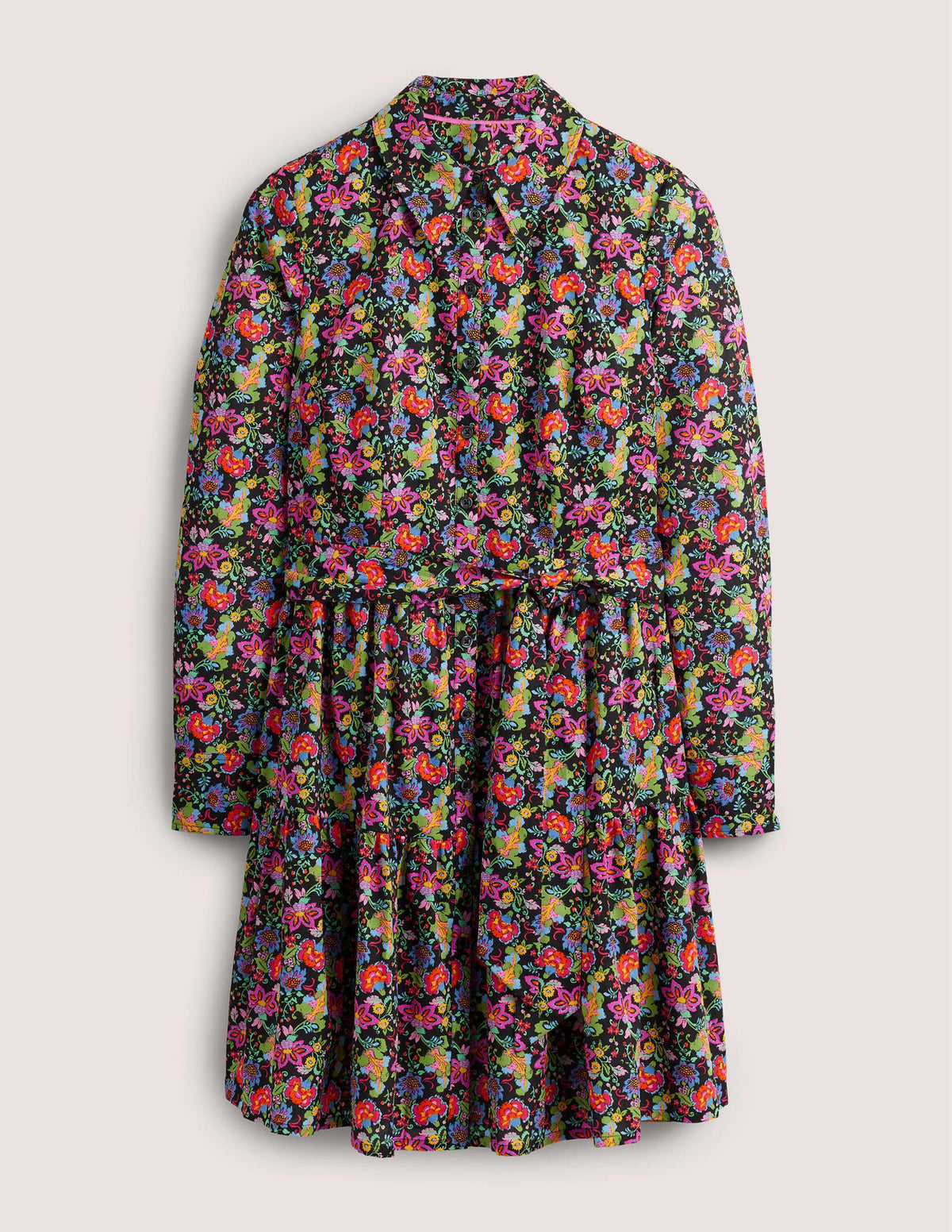 Tiered Cotton Mini Shirt Dress-Black, Carnation Garden - Image 6